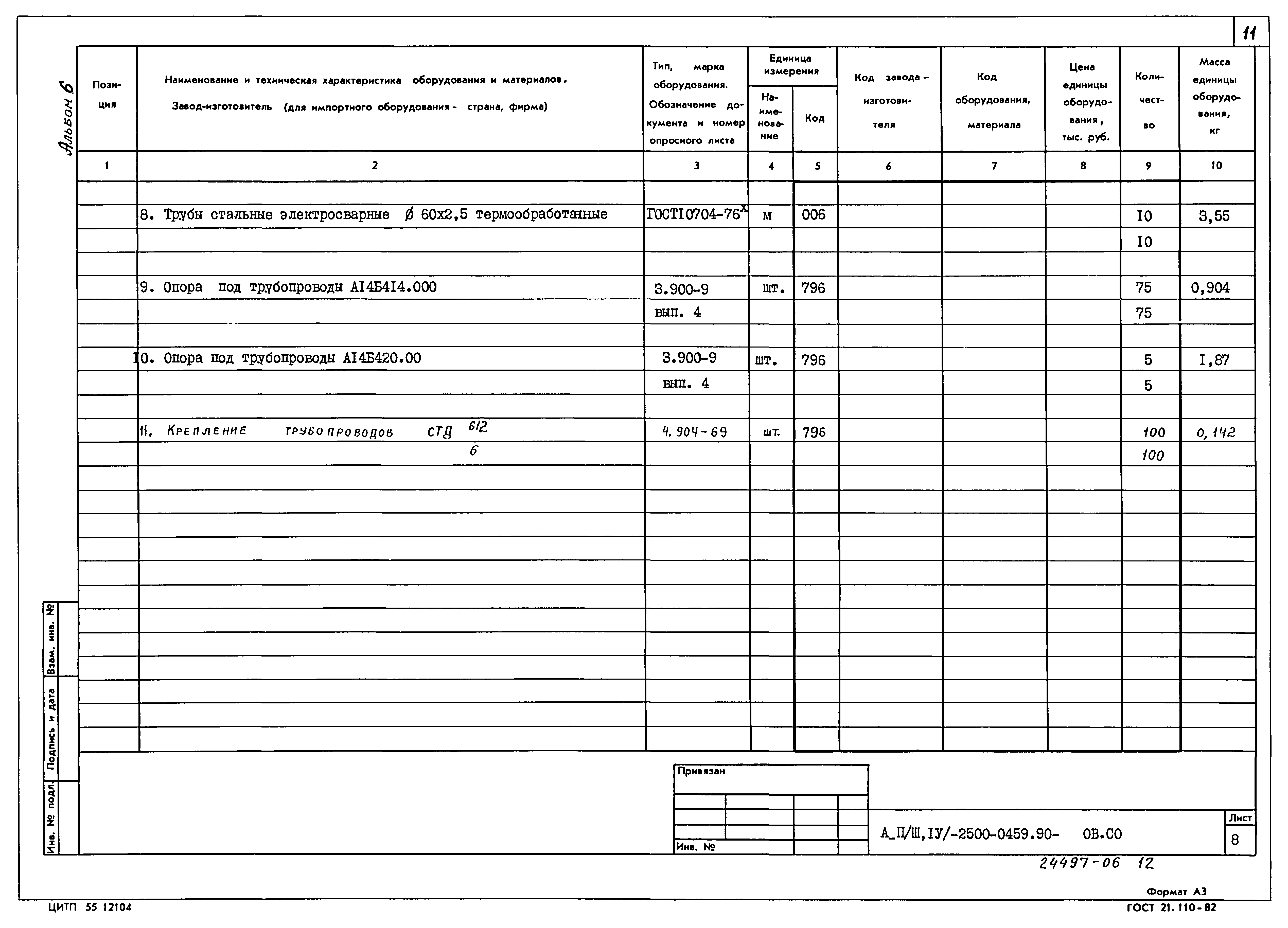 Типовые проектные решения А-II(III,IV)-2500-0459.90