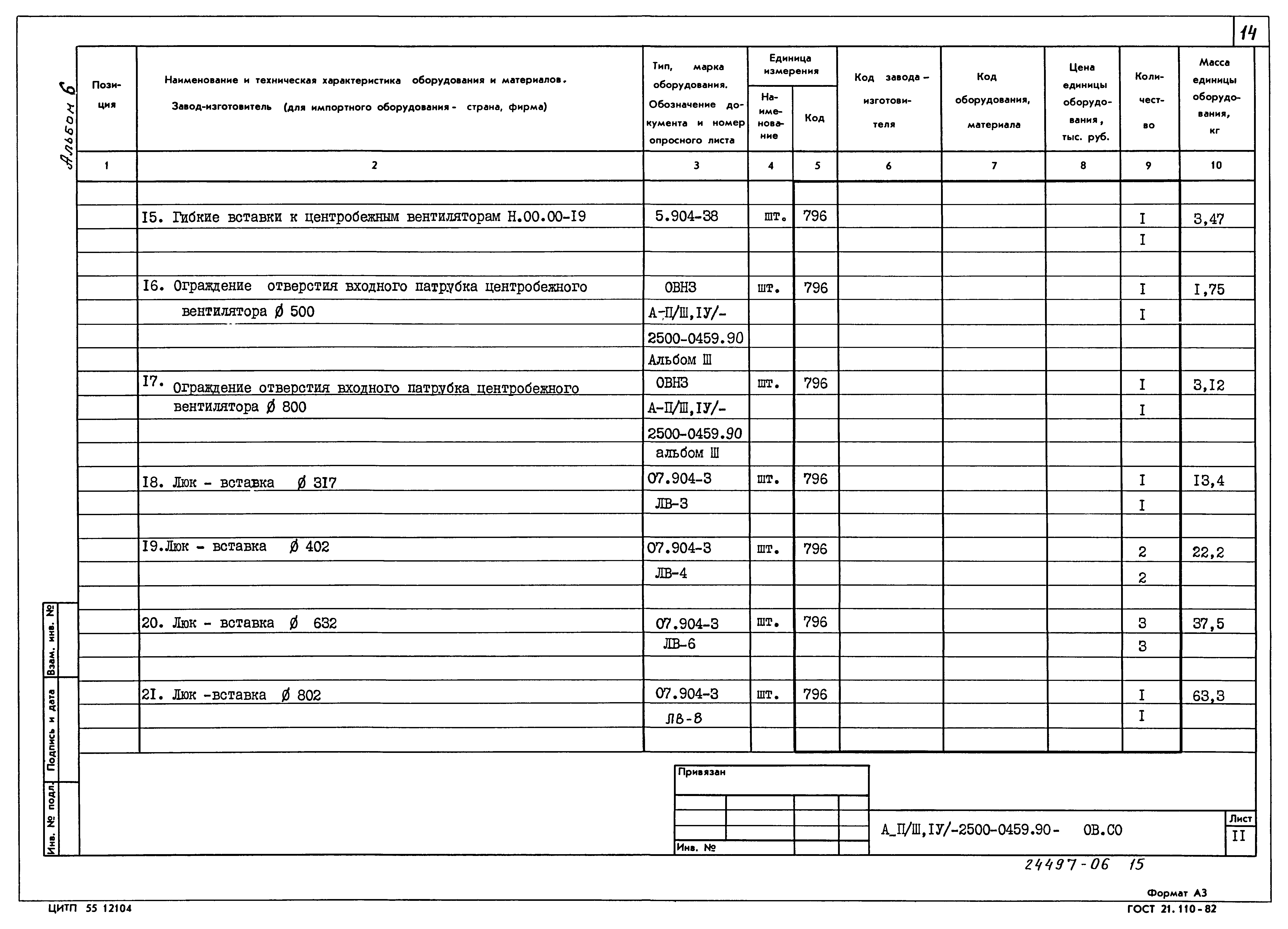 Типовые проектные решения А-II(III,IV)-2500-0459.90