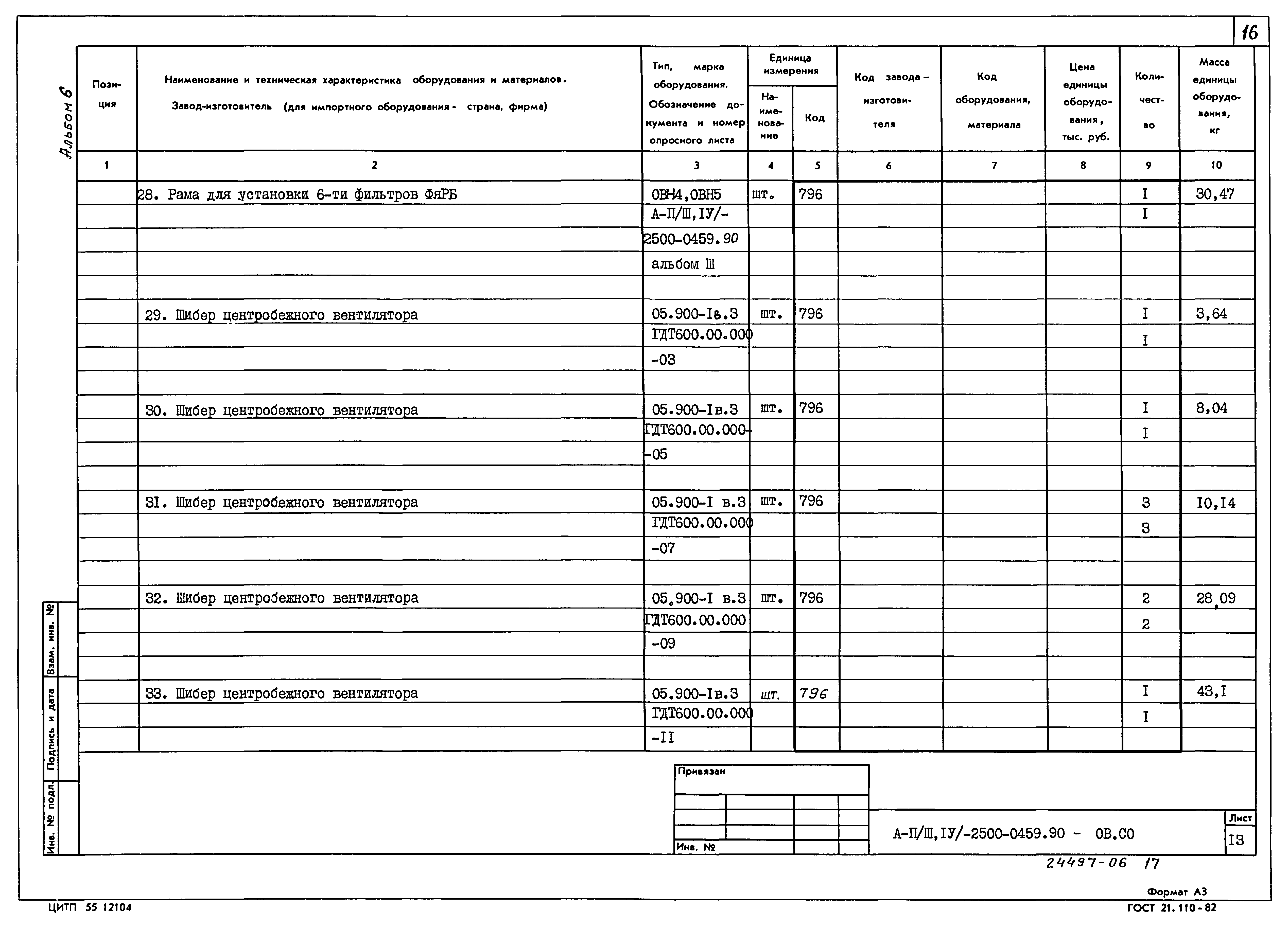 Типовые проектные решения А-II(III,IV)-2500-0459.90