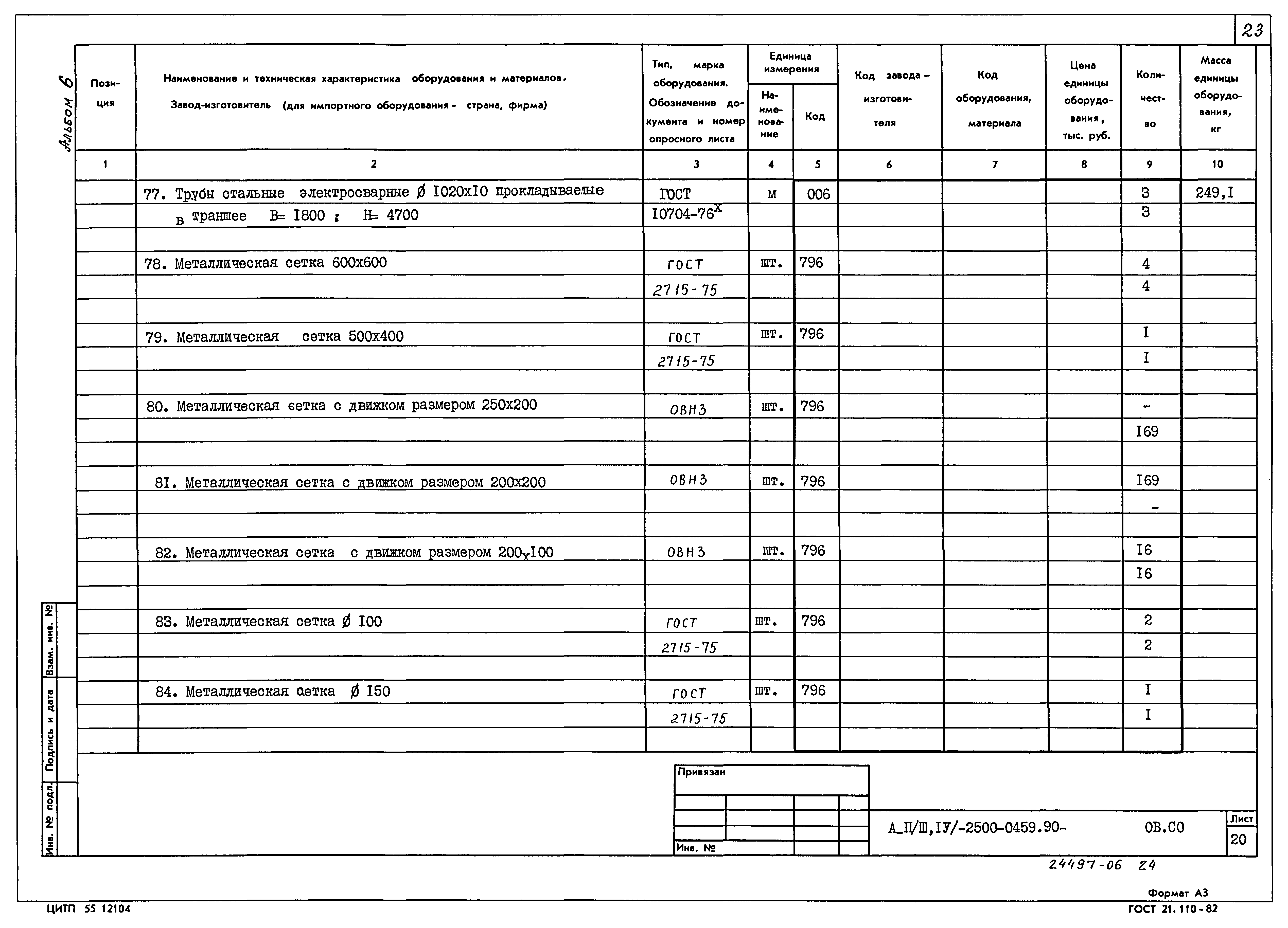 Типовые проектные решения А-II(III,IV)-2500-0459.90