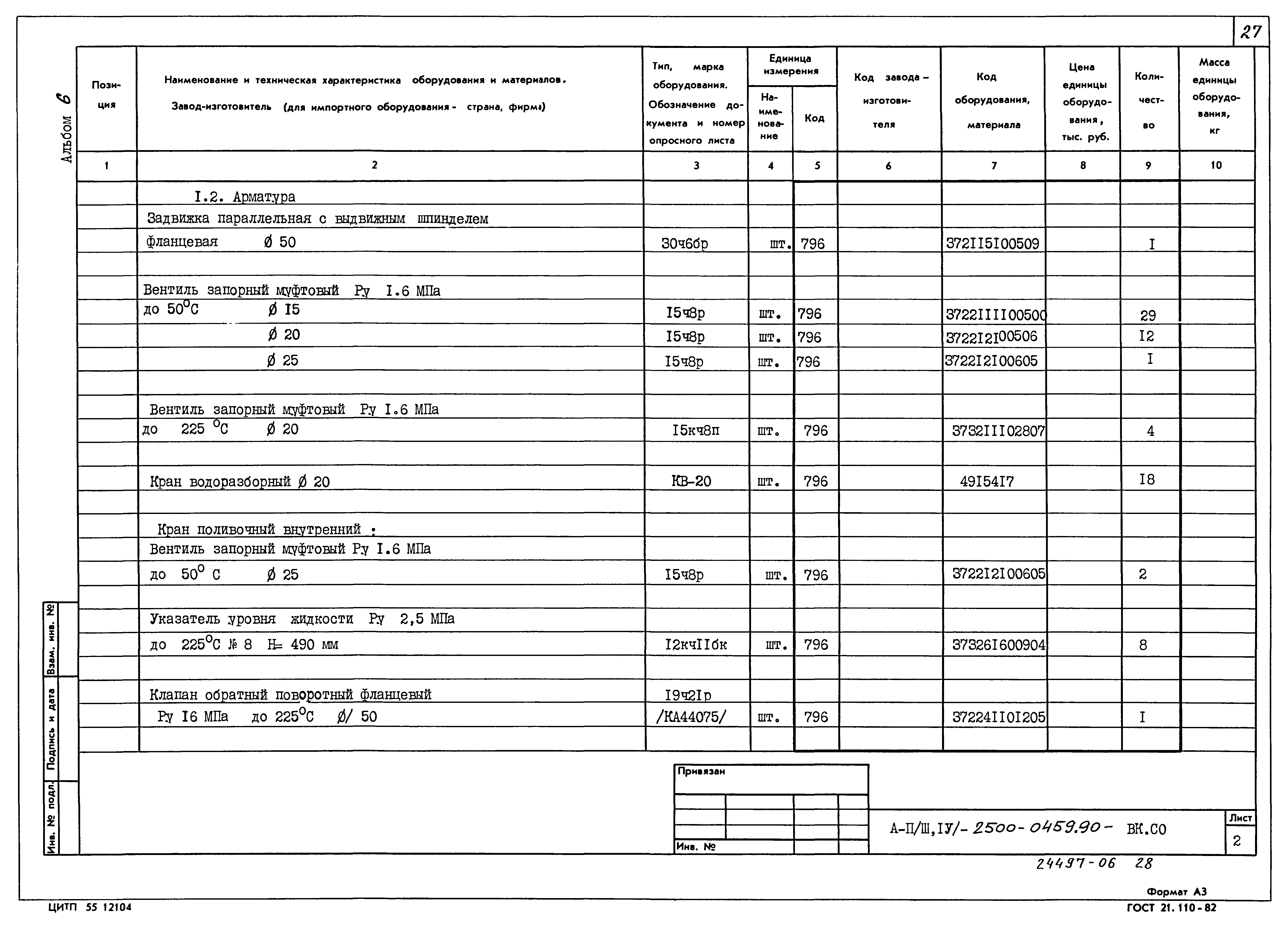 Типовые проектные решения А-II(III,IV)-2500-0459.90