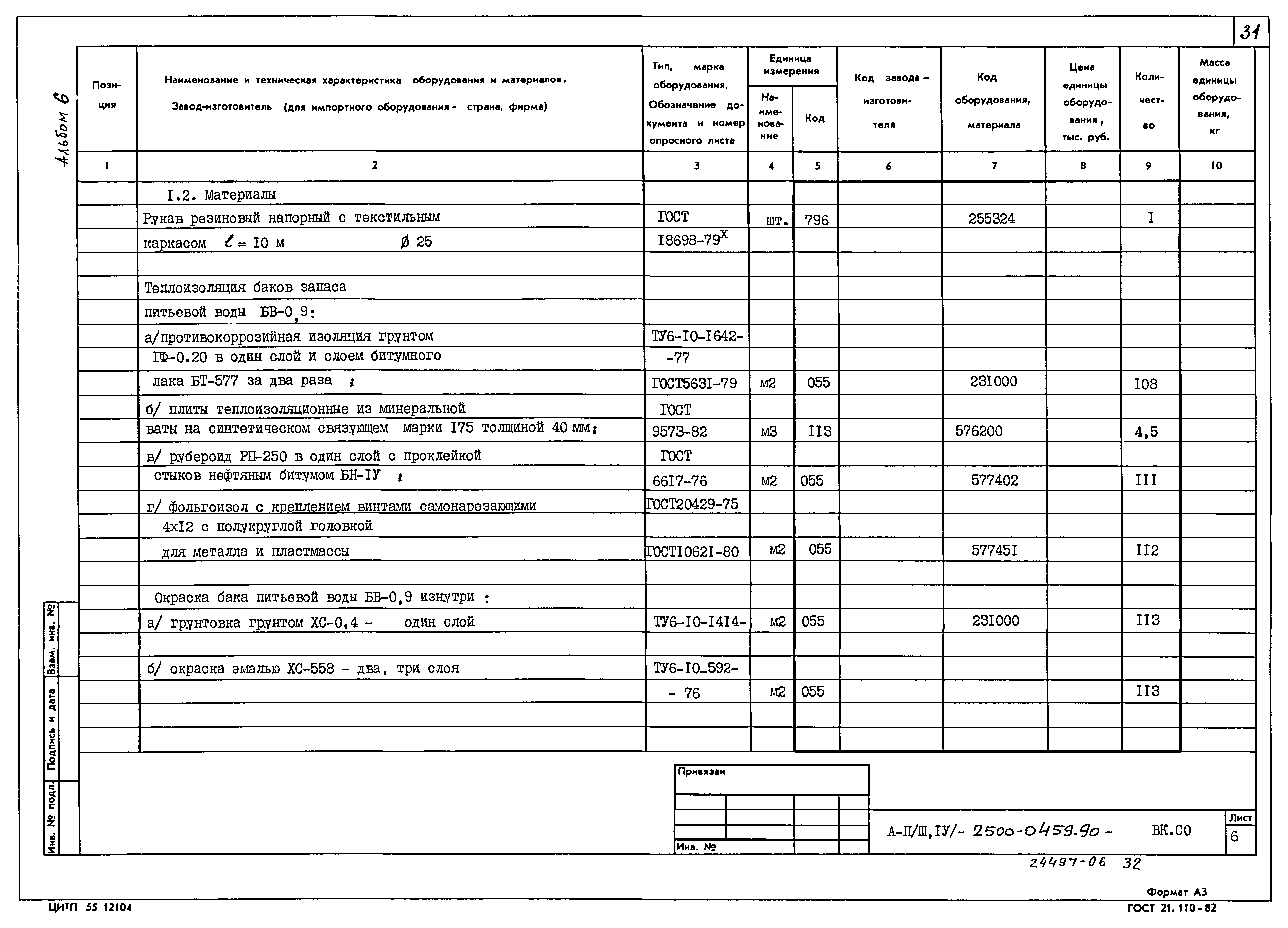 Типовые проектные решения А-II(III,IV)-2500-0459.90