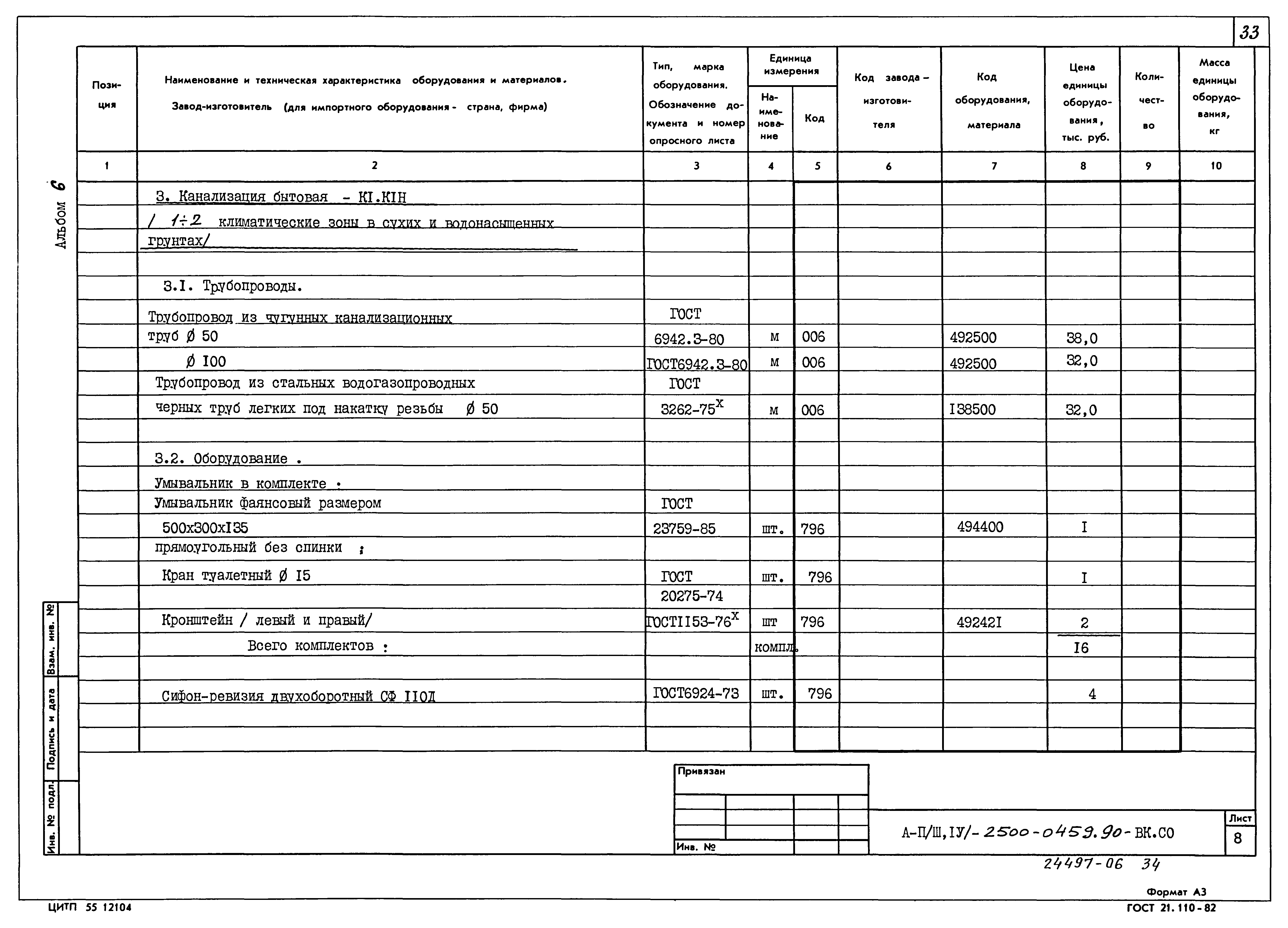 Типовые проектные решения А-II(III,IV)-2500-0459.90