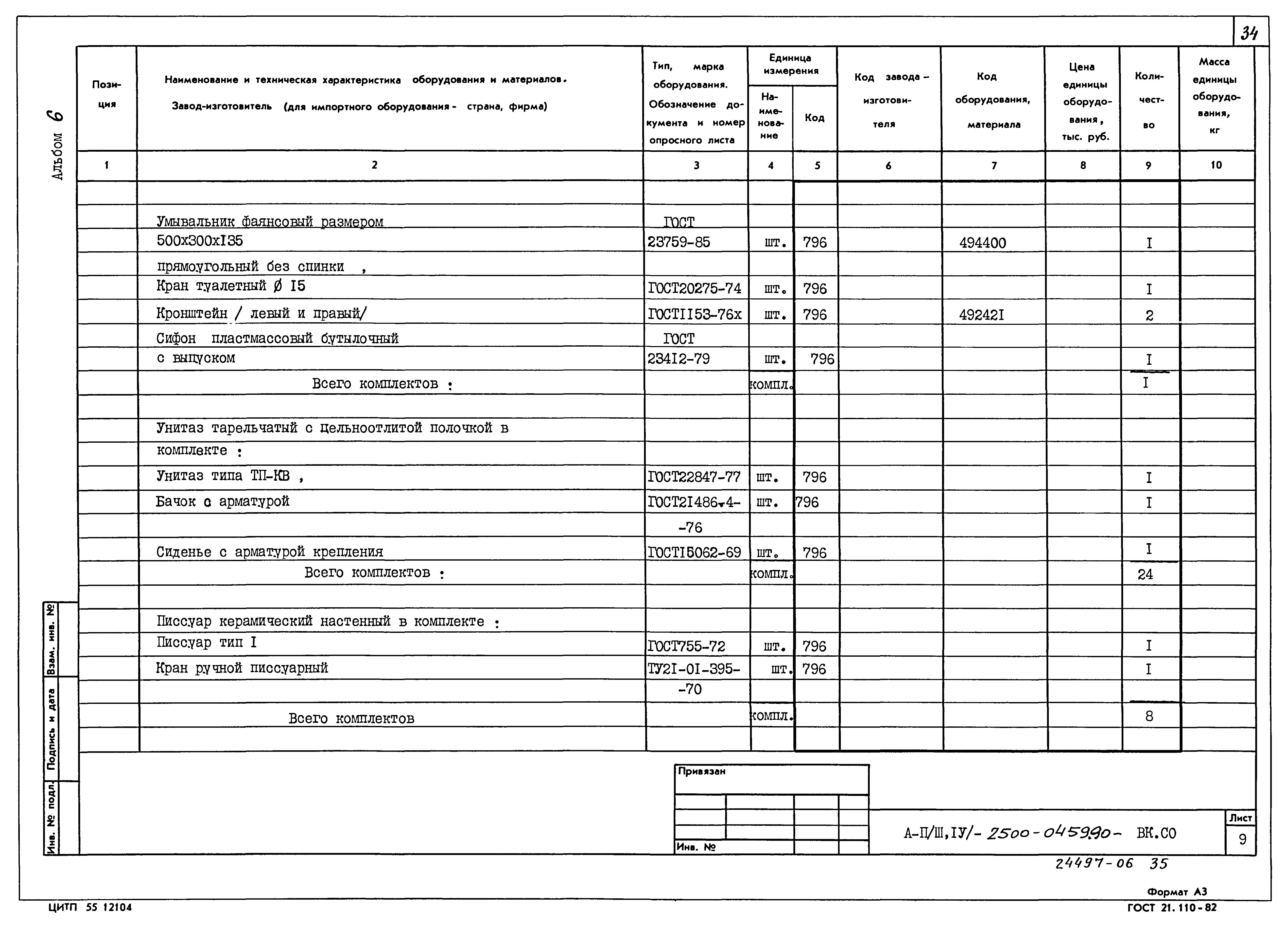 Типовые проектные решения А-II(III,IV)-2500-0459.90