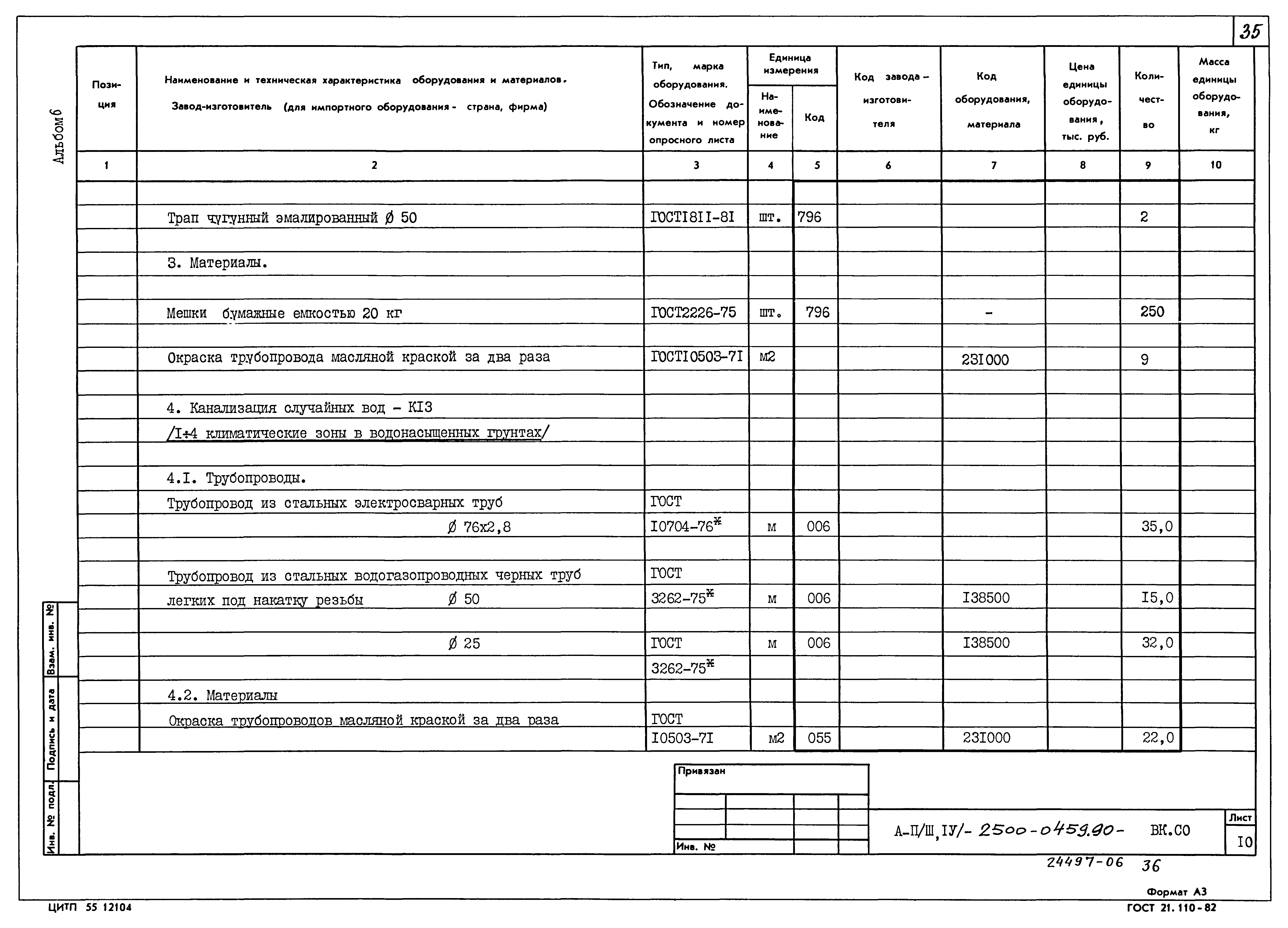Типовые проектные решения А-II(III,IV)-2500-0459.90