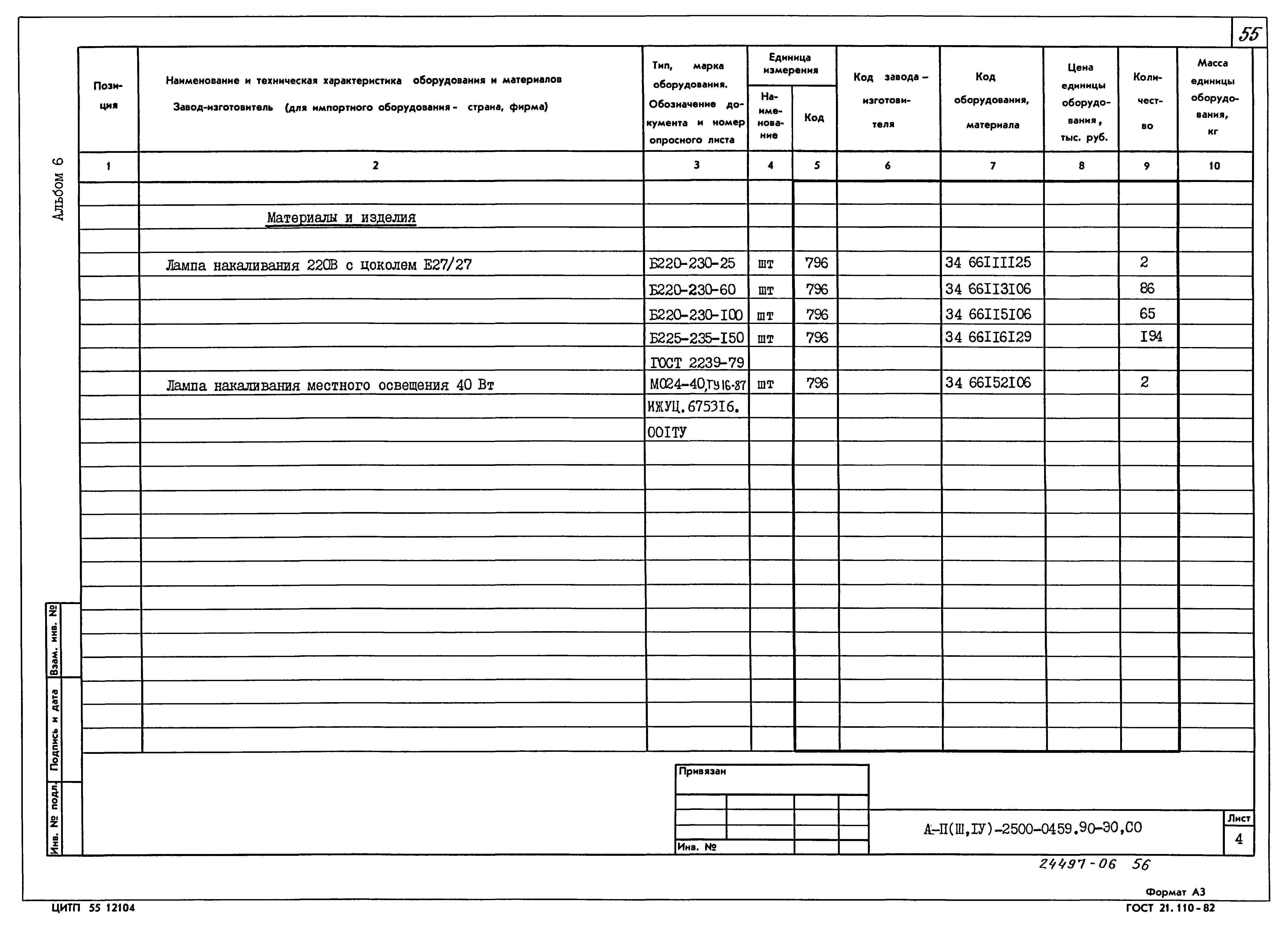 Типовые проектные решения А-II(III,IV)-2500-0459.90