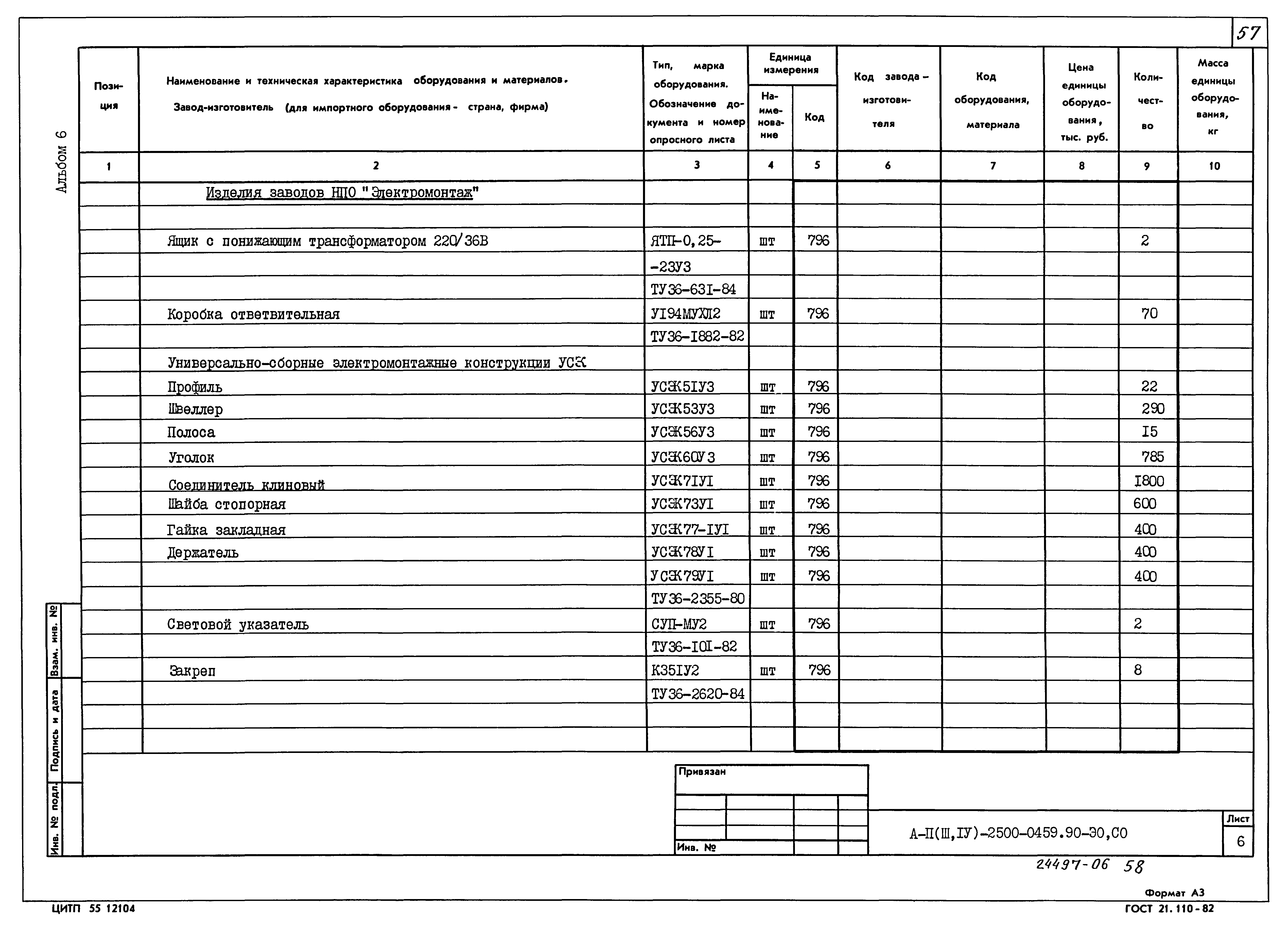 Типовые проектные решения А-II(III,IV)-2500-0459.90
