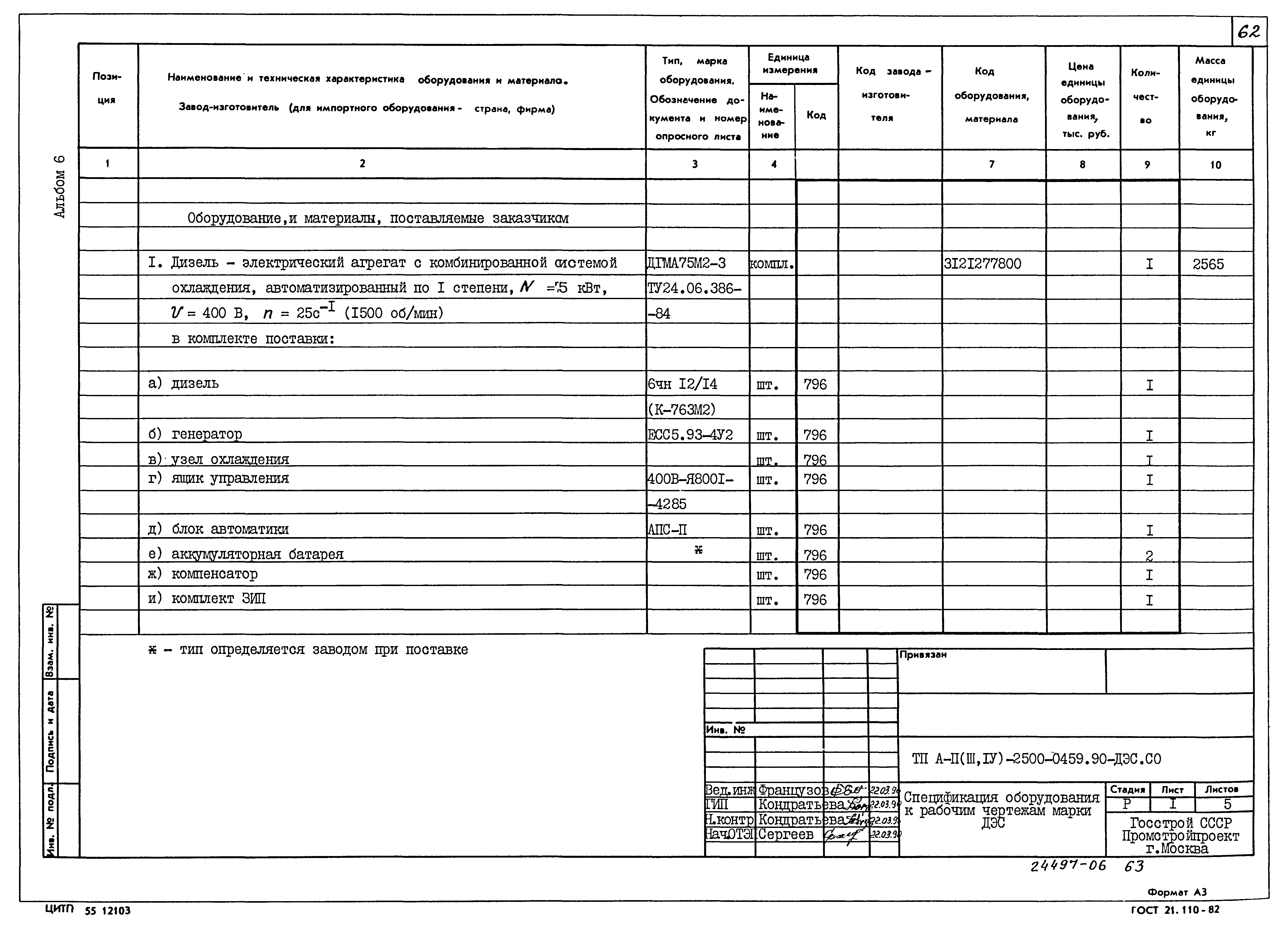 Типовые проектные решения А-II(III,IV)-2500-0459.90