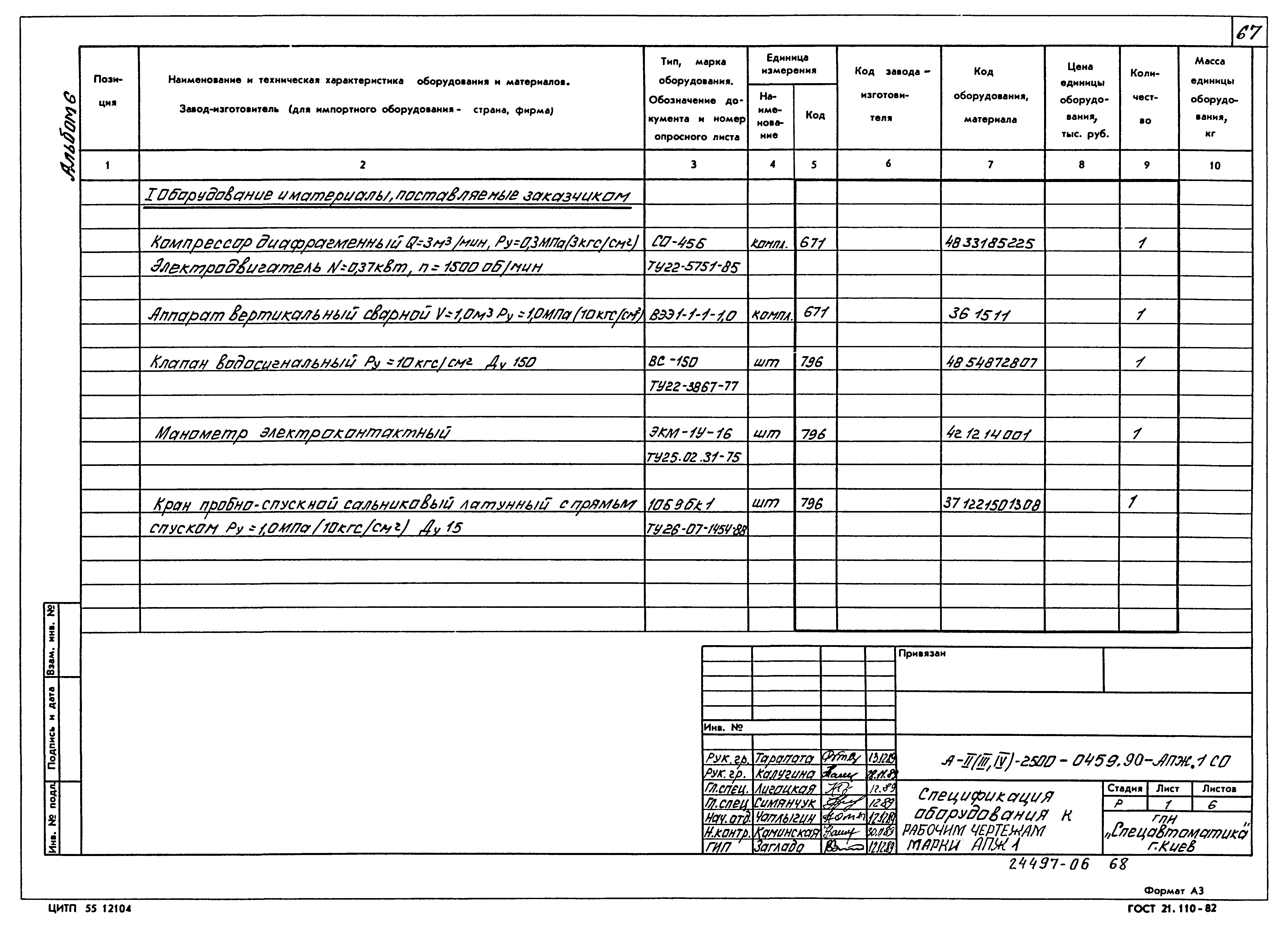 Типовые проектные решения А-II(III,IV)-2500-0459.90
