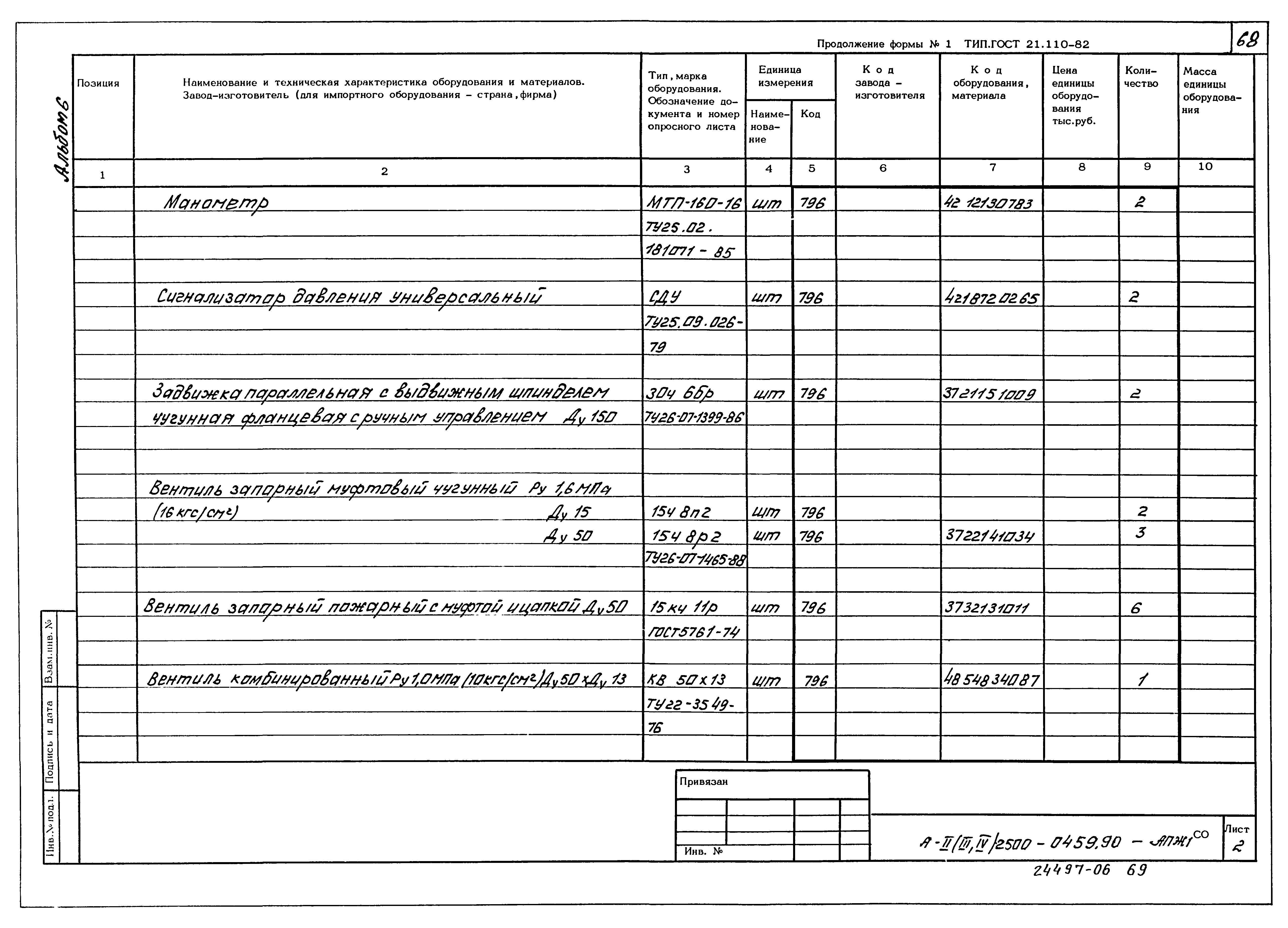 Типовые проектные решения А-II(III,IV)-2500-0459.90