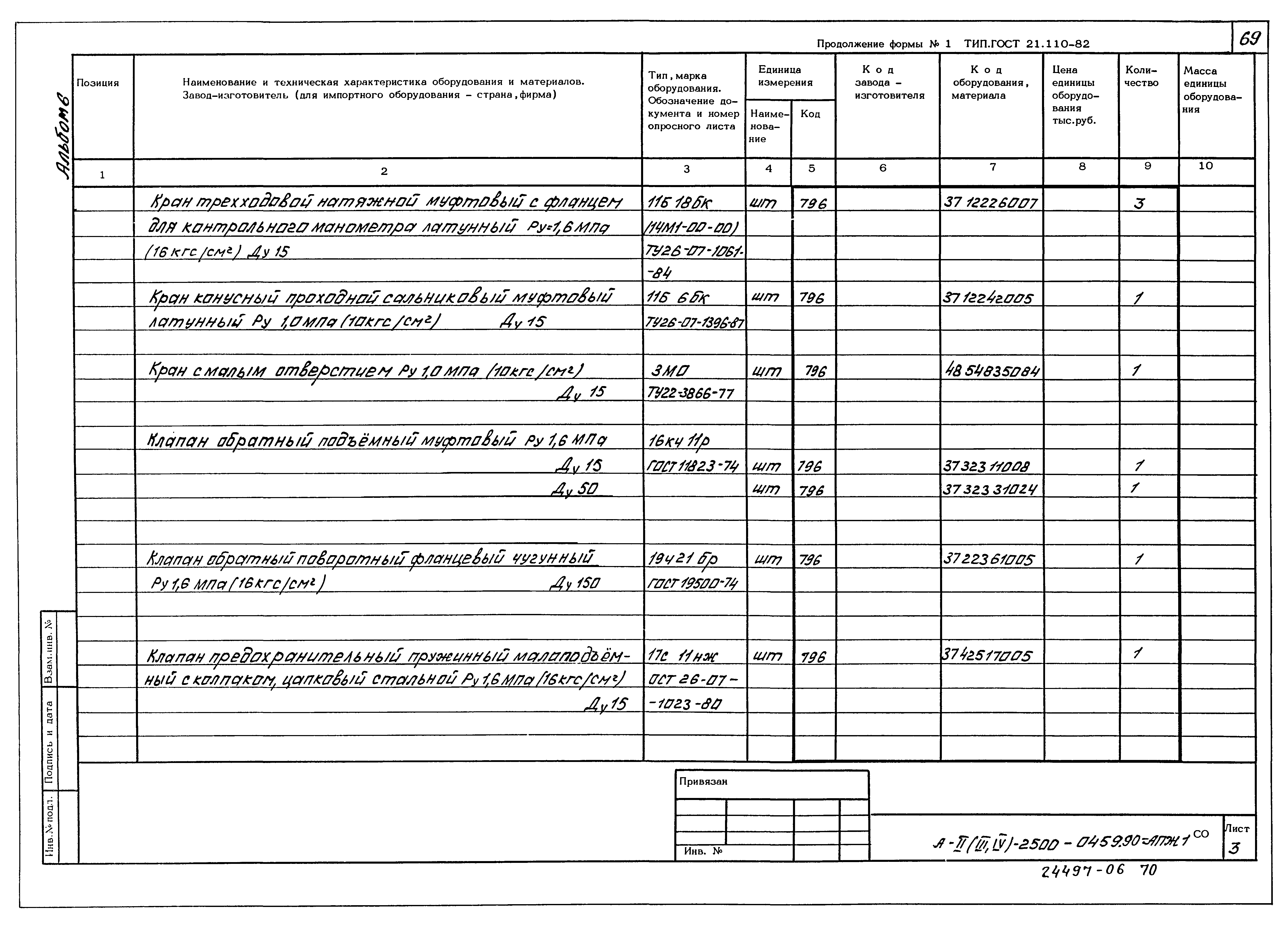 Типовые проектные решения А-II(III,IV)-2500-0459.90
