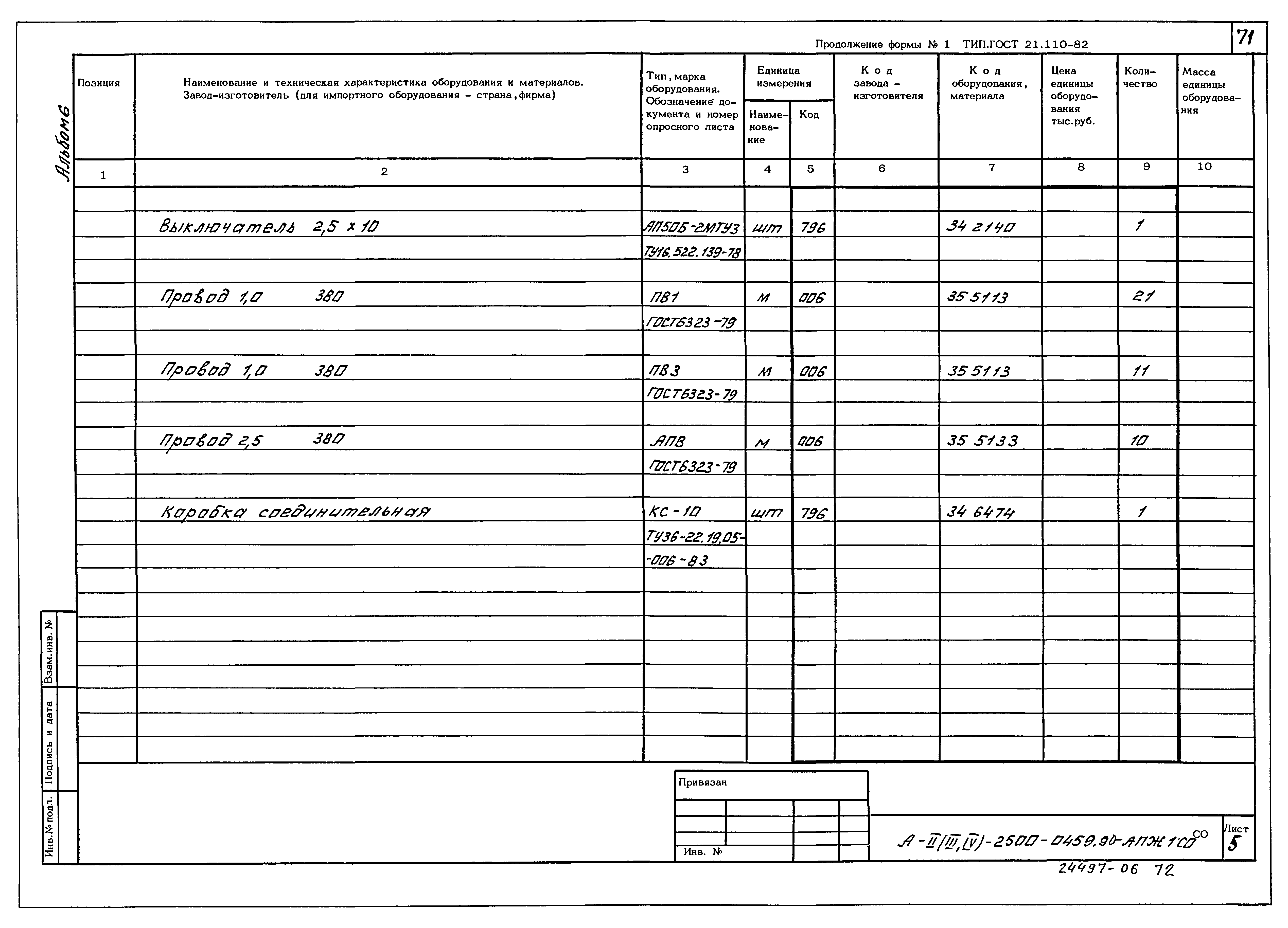 Типовые проектные решения А-II(III,IV)-2500-0459.90