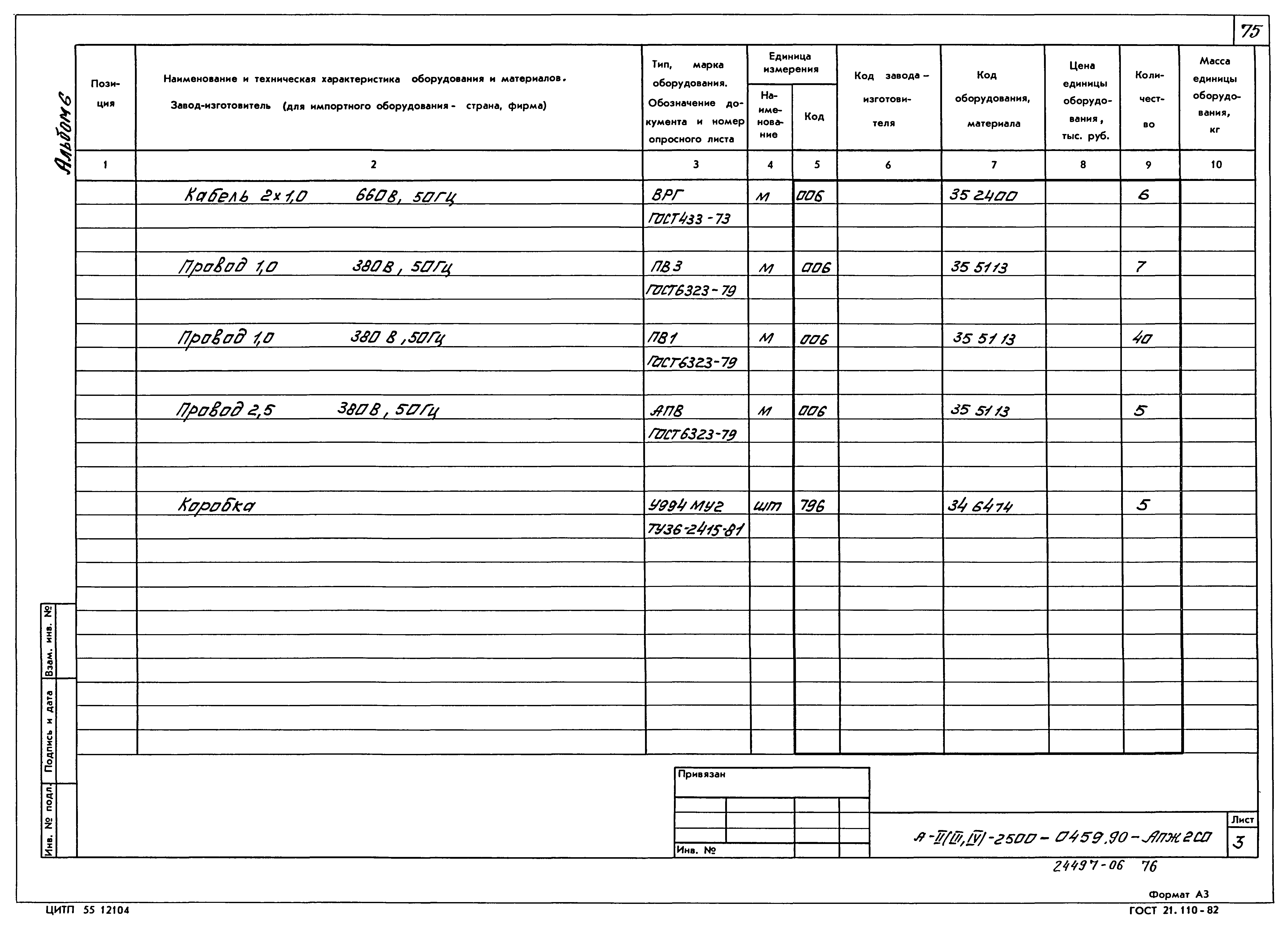 Типовые проектные решения А-II(III,IV)-2500-0459.90