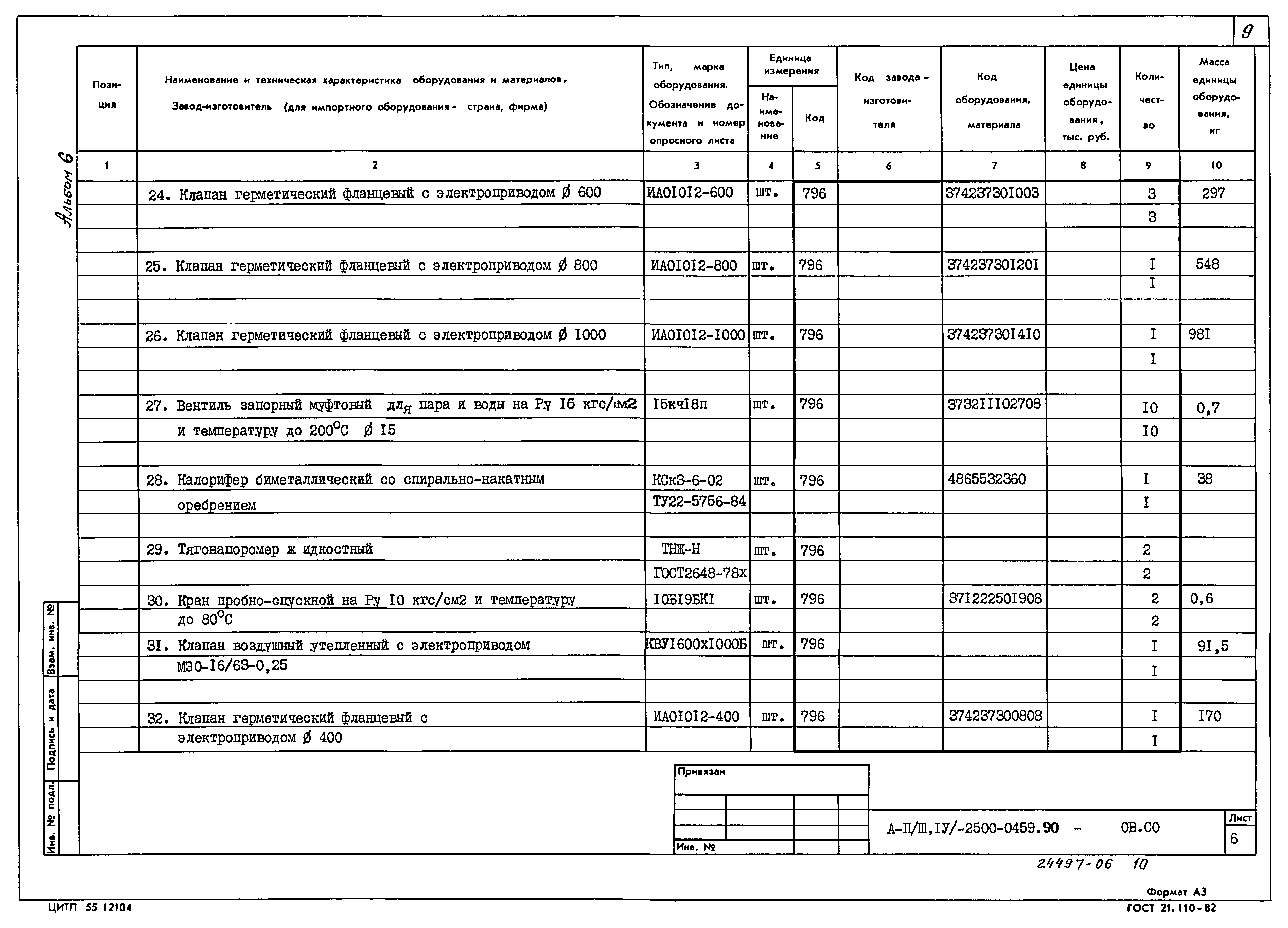Типовые проектные решения А-II(III,IV)-2500-0459.90