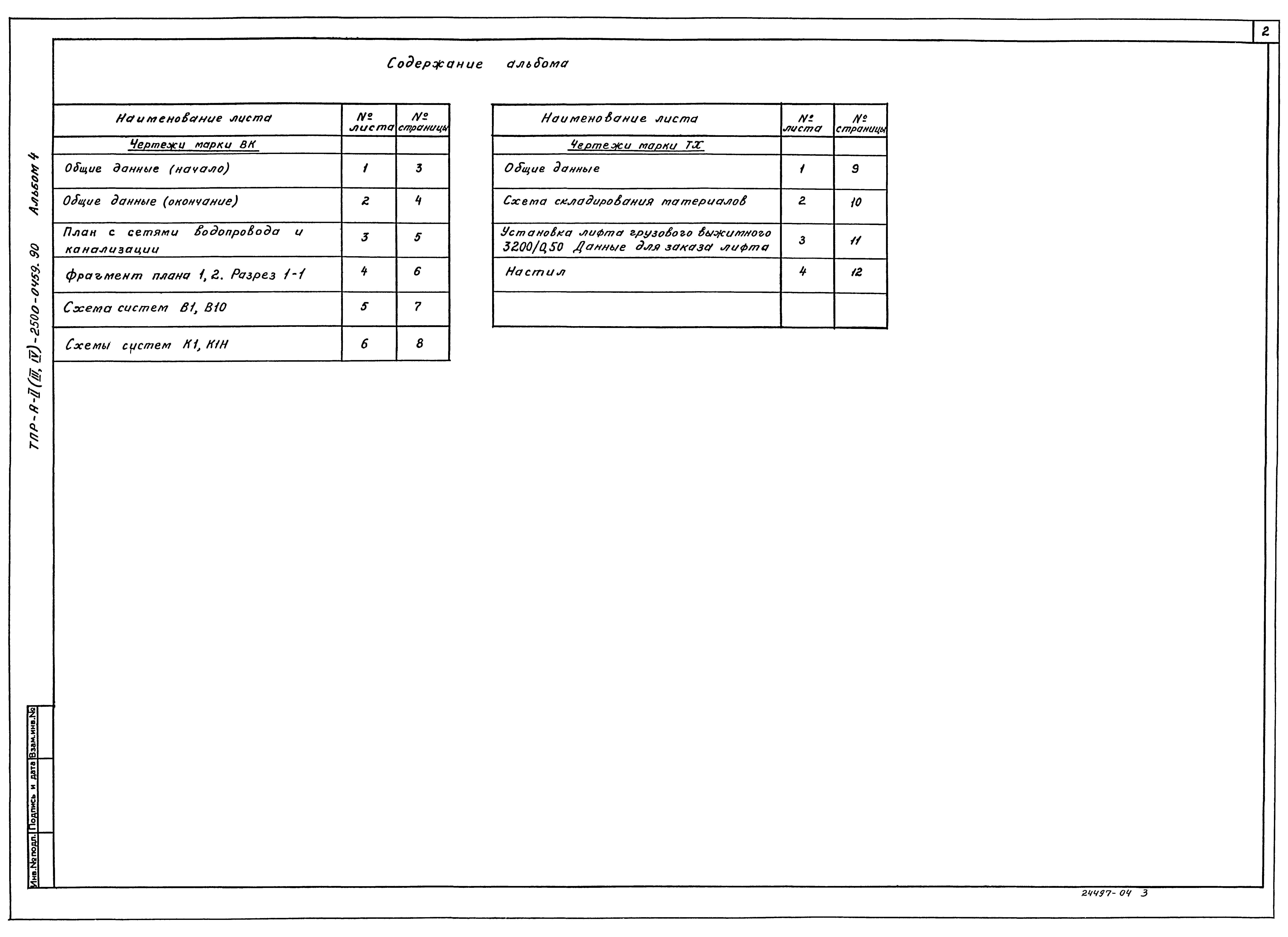 Типовые проектные решения А-II(III,IV)-2500-0459.90