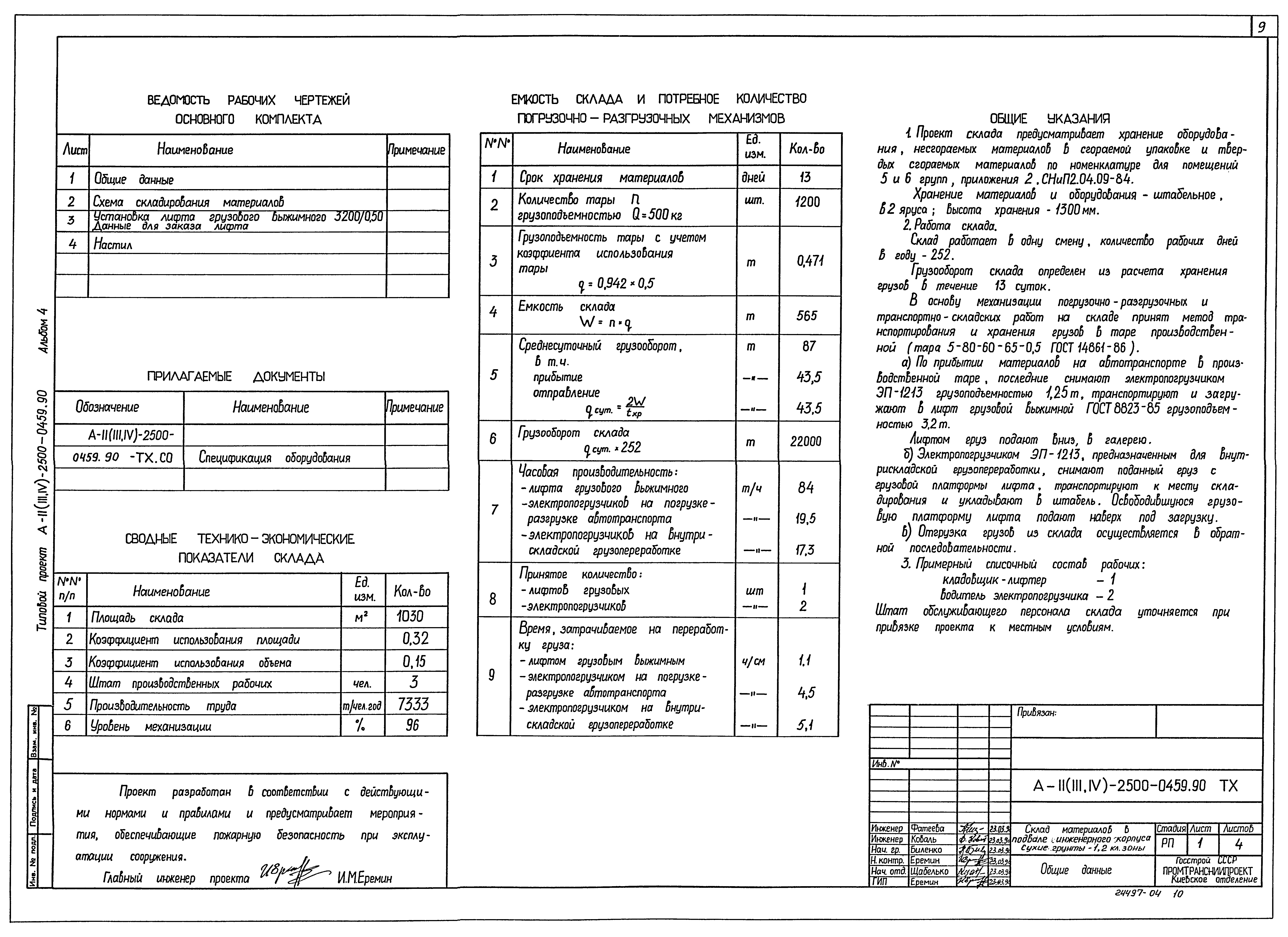 Типовые проектные решения А-II(III,IV)-2500-0459.90