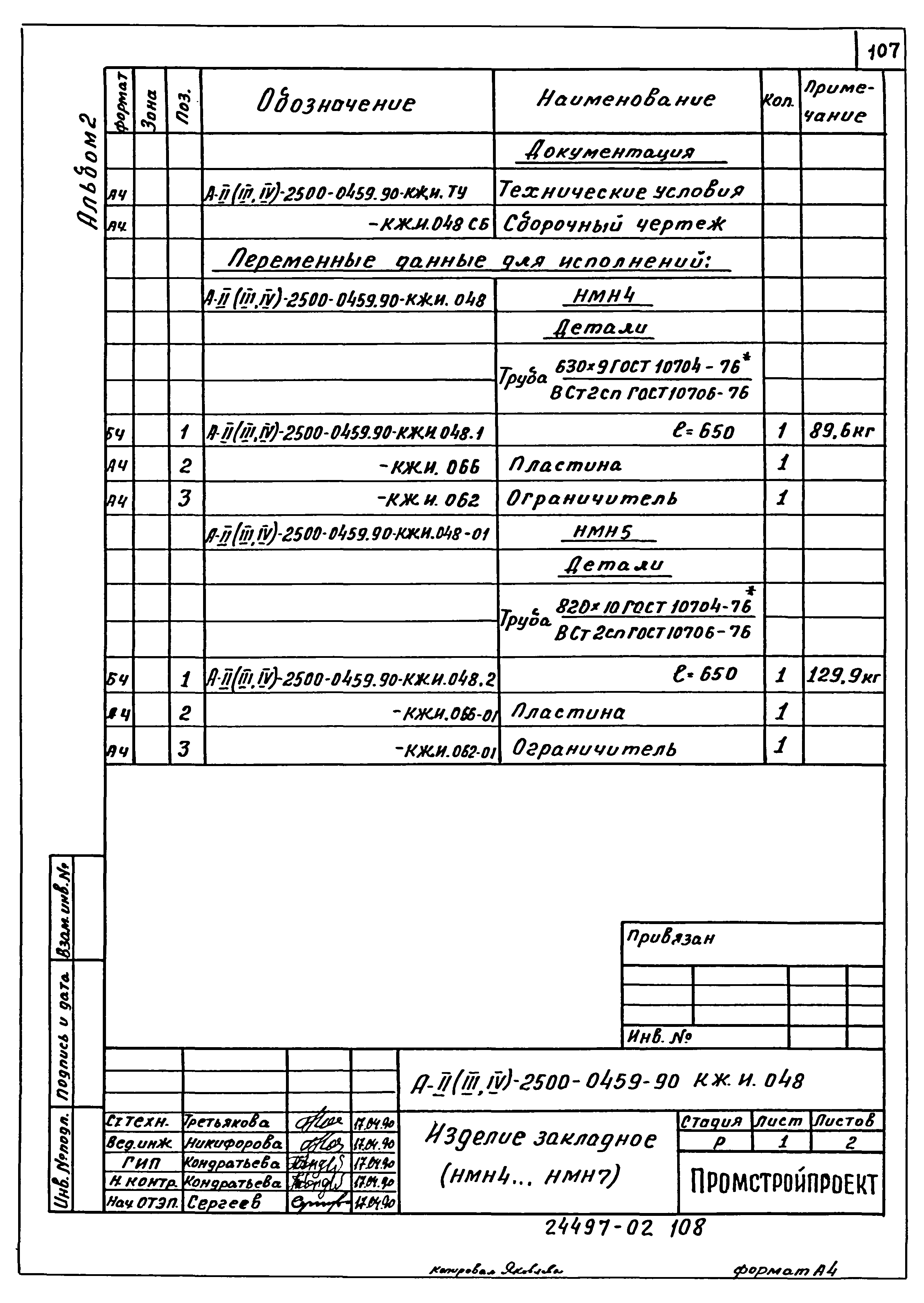 Типовые проектные решения А-II(III,IV)-2500-0459.90