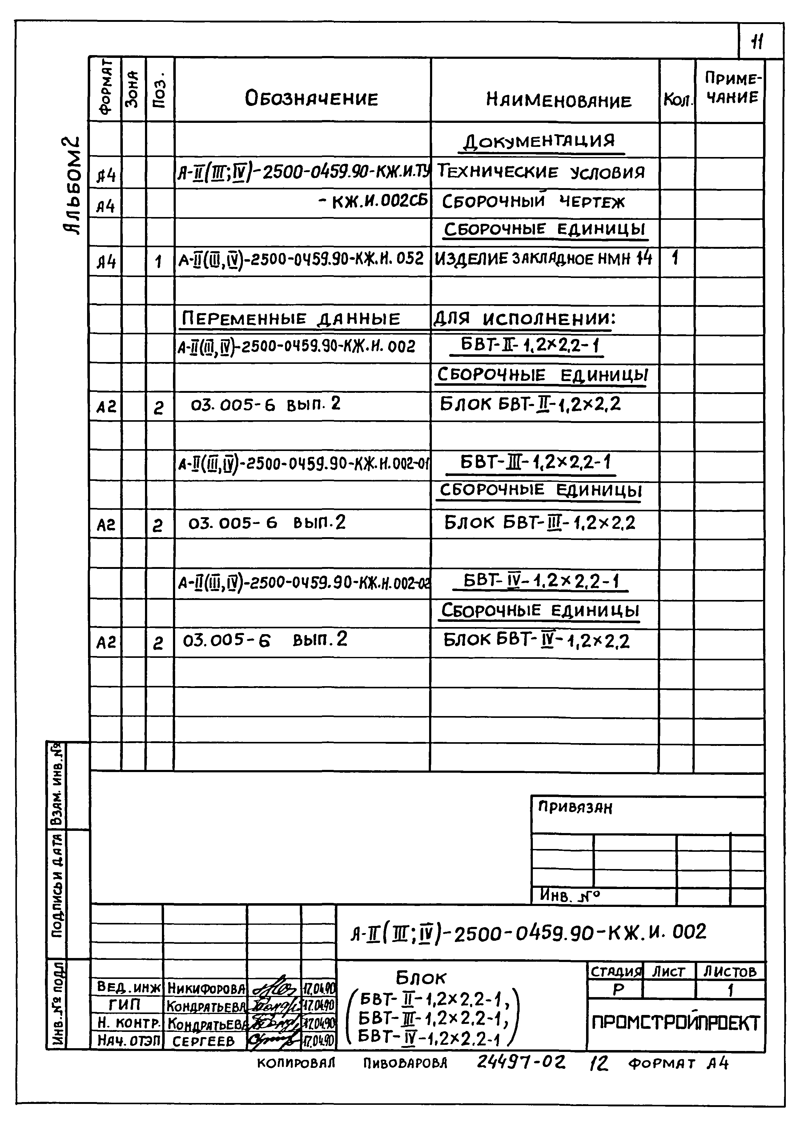 Типовые проектные решения А-II(III,IV)-2500-0459.90
