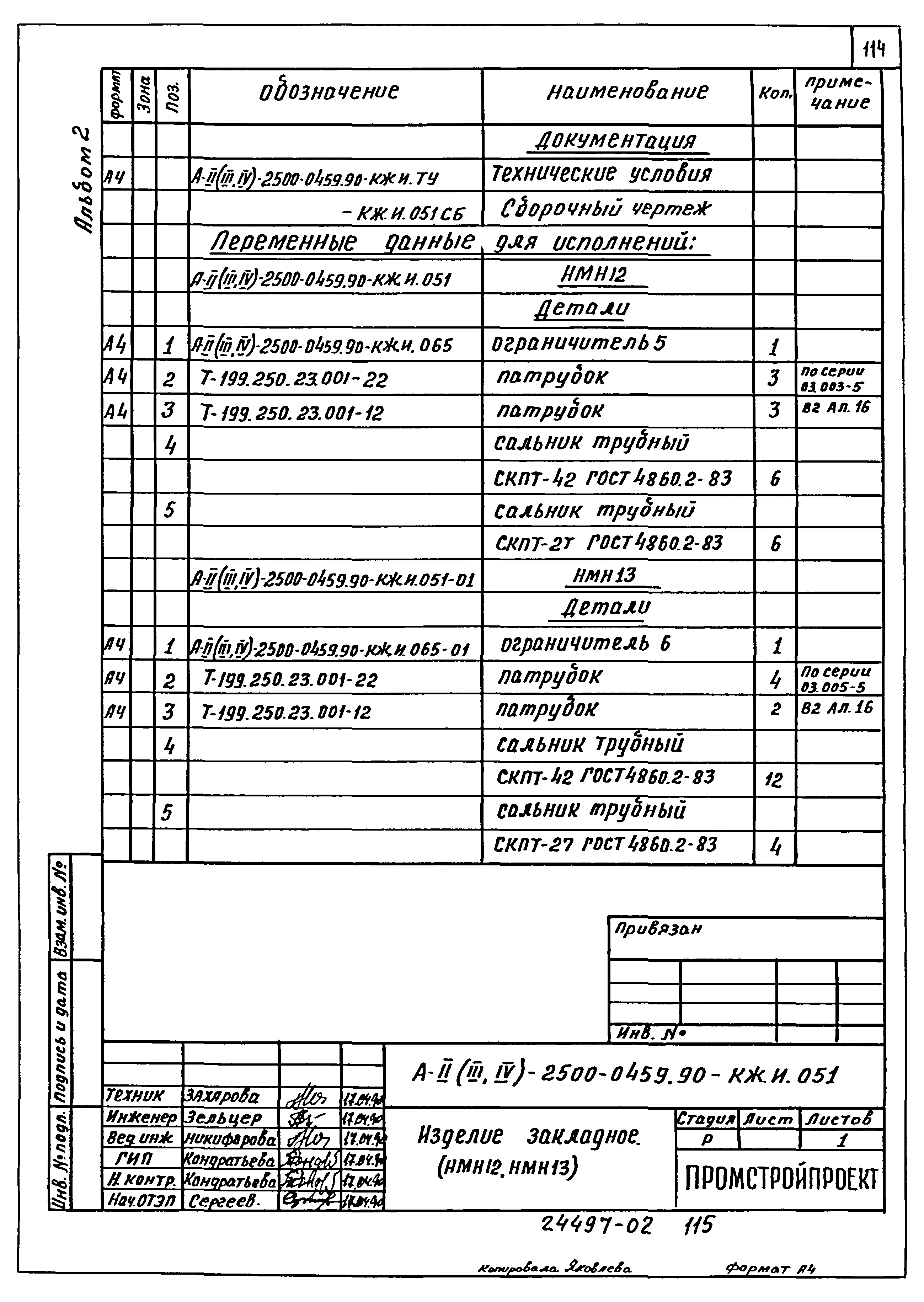 Типовые проектные решения А-II(III,IV)-2500-0459.90