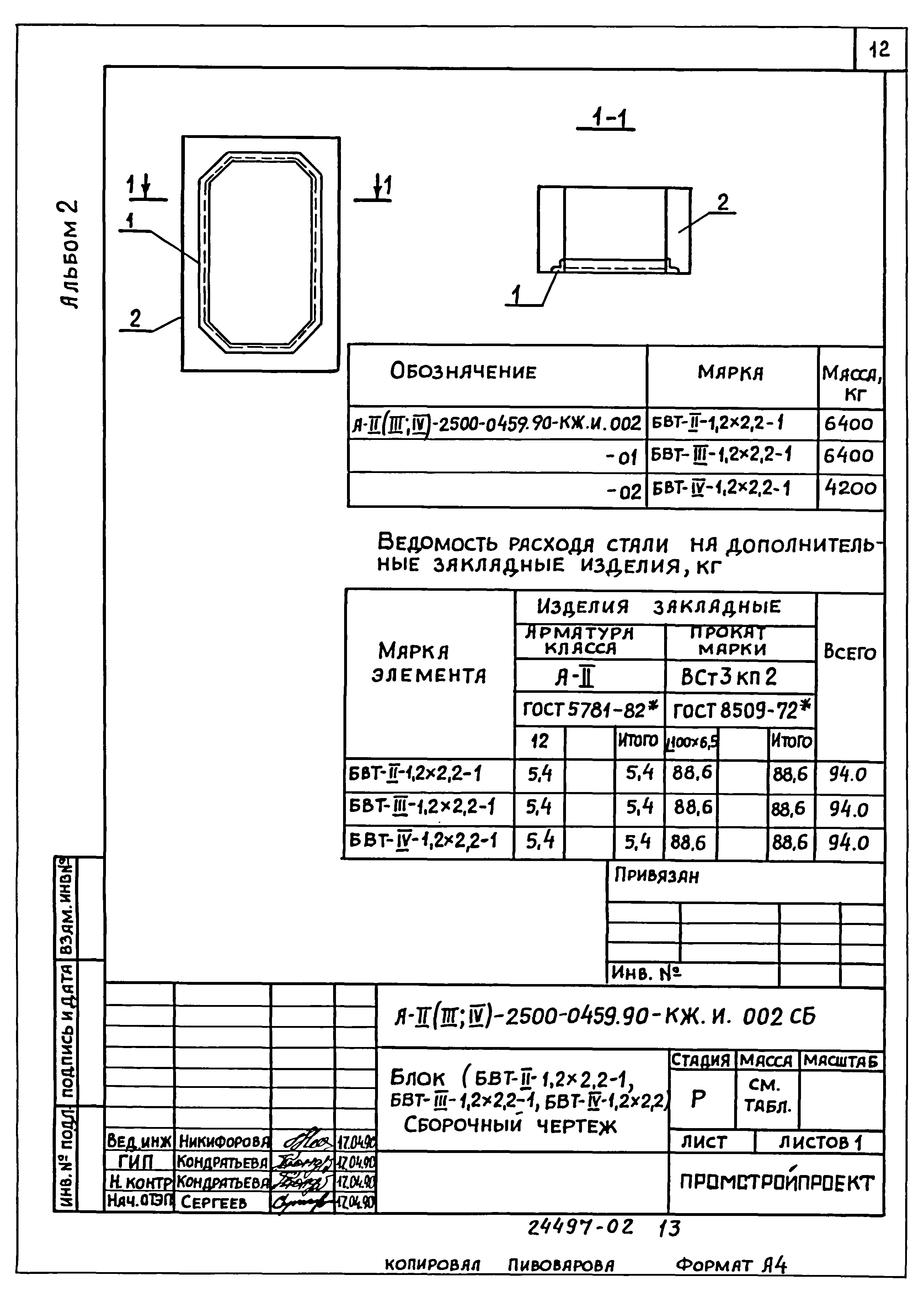 Типовые проектные решения А-II(III,IV)-2500-0459.90