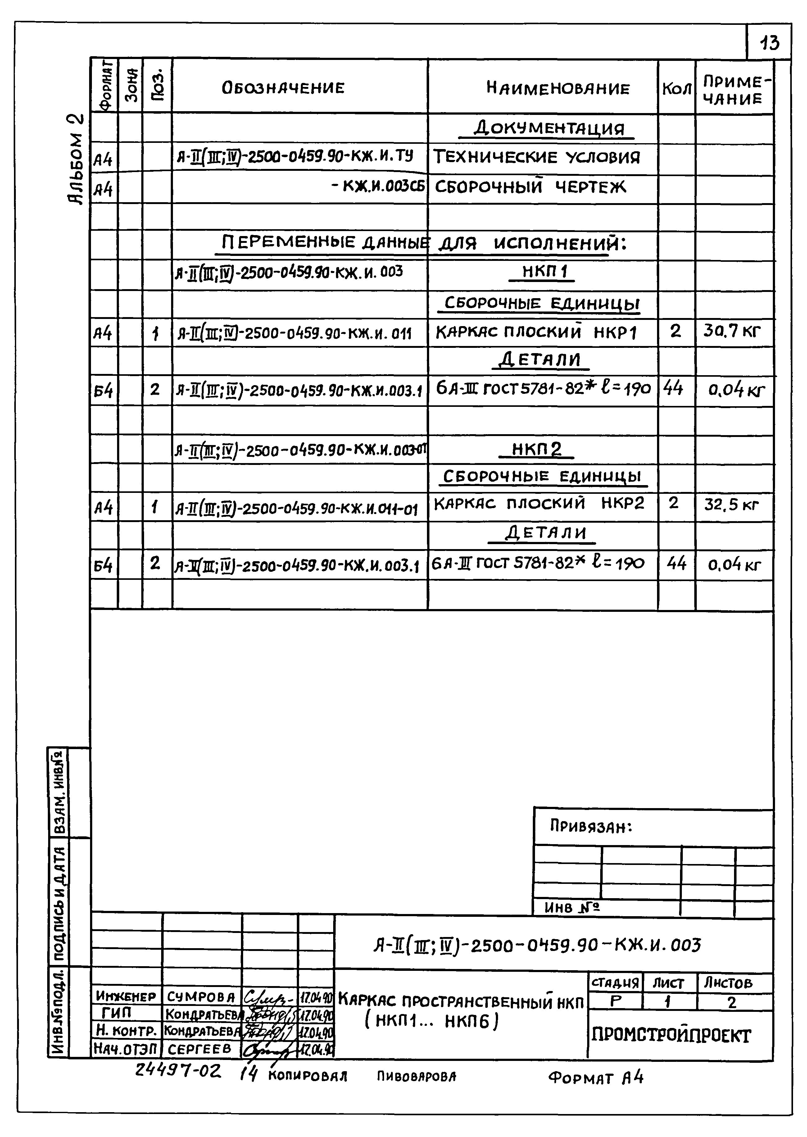 Типовые проектные решения А-II(III,IV)-2500-0459.90