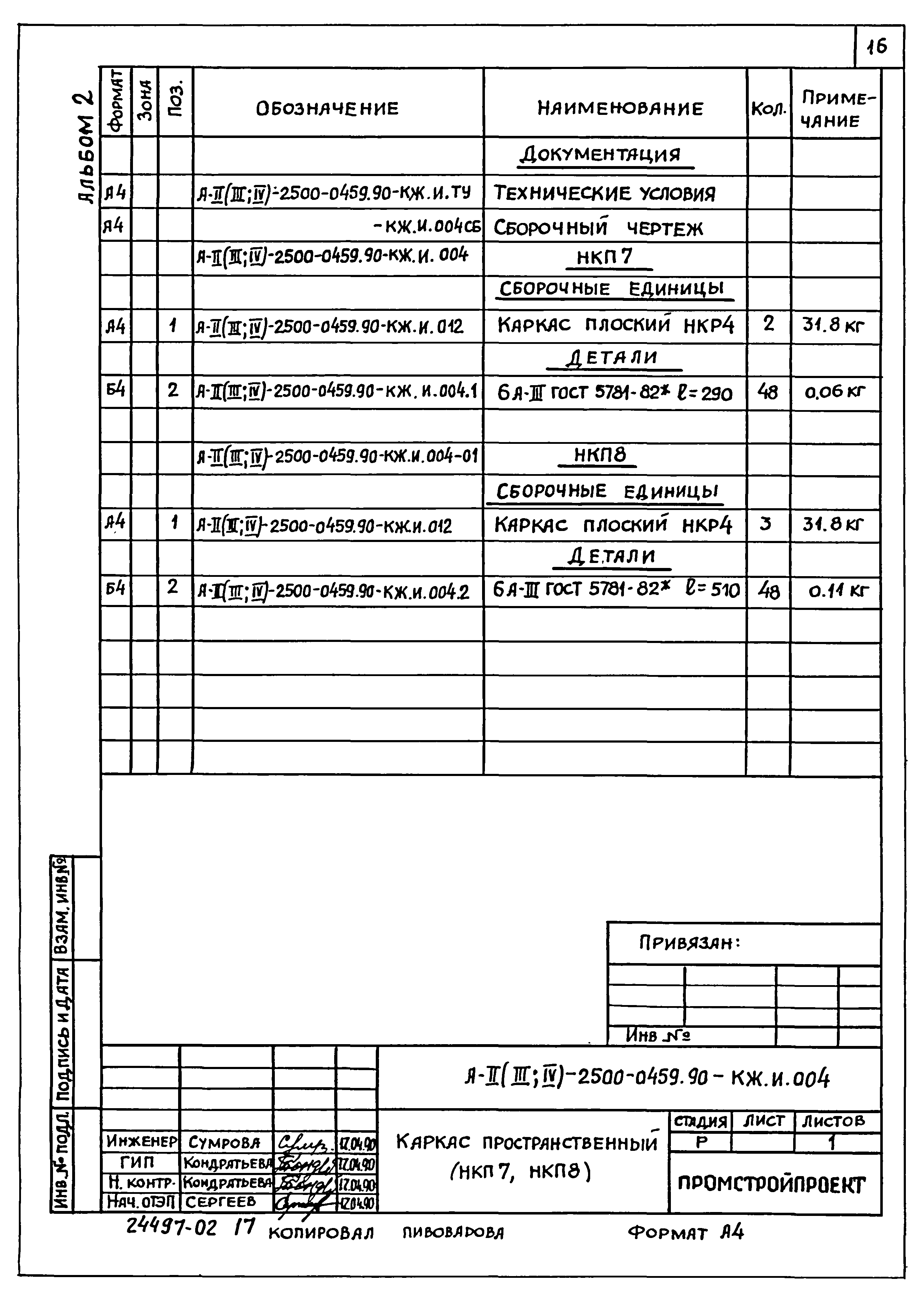Типовые проектные решения А-II(III,IV)-2500-0459.90