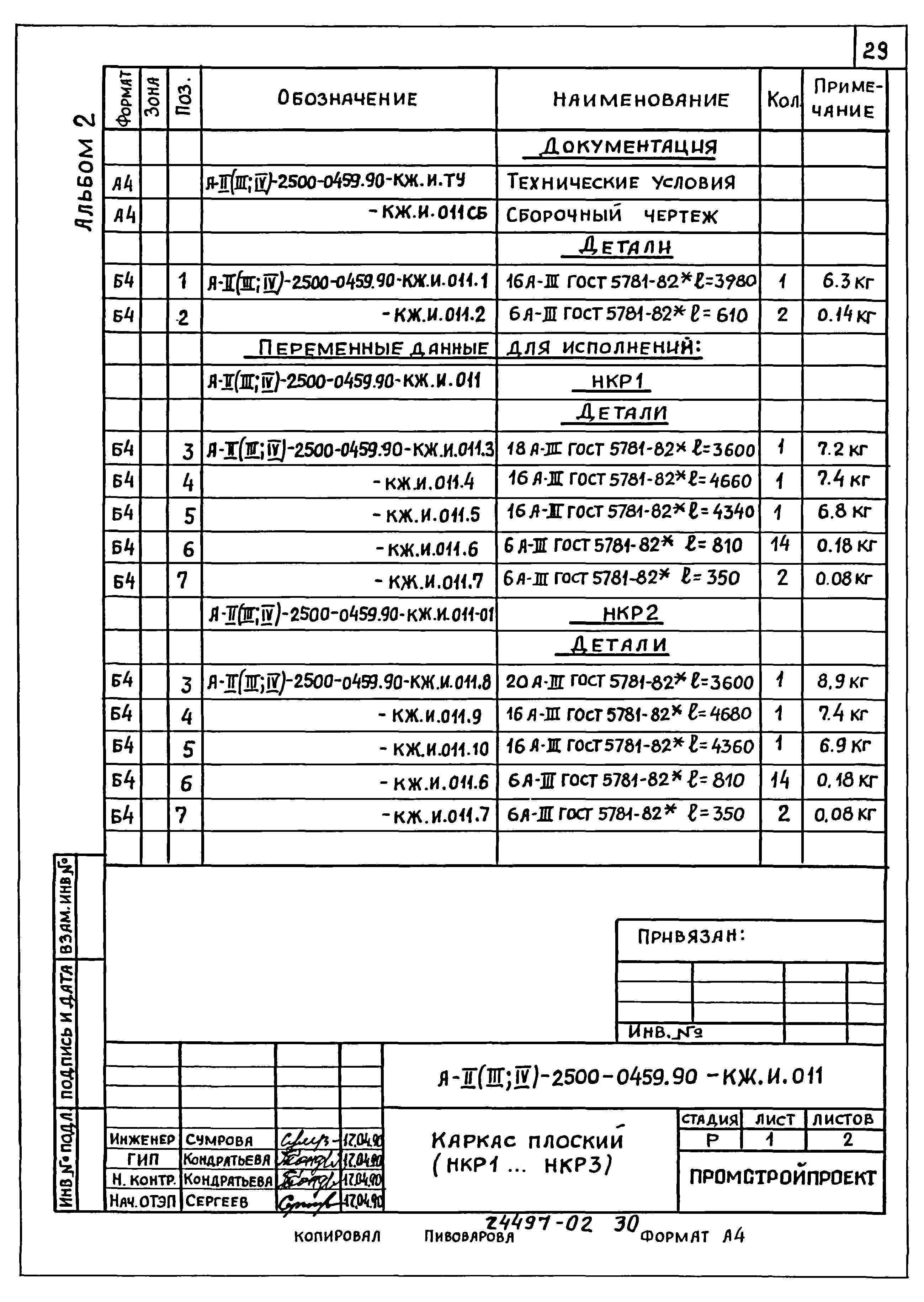 Типовые проектные решения А-II(III,IV)-2500-0459.90