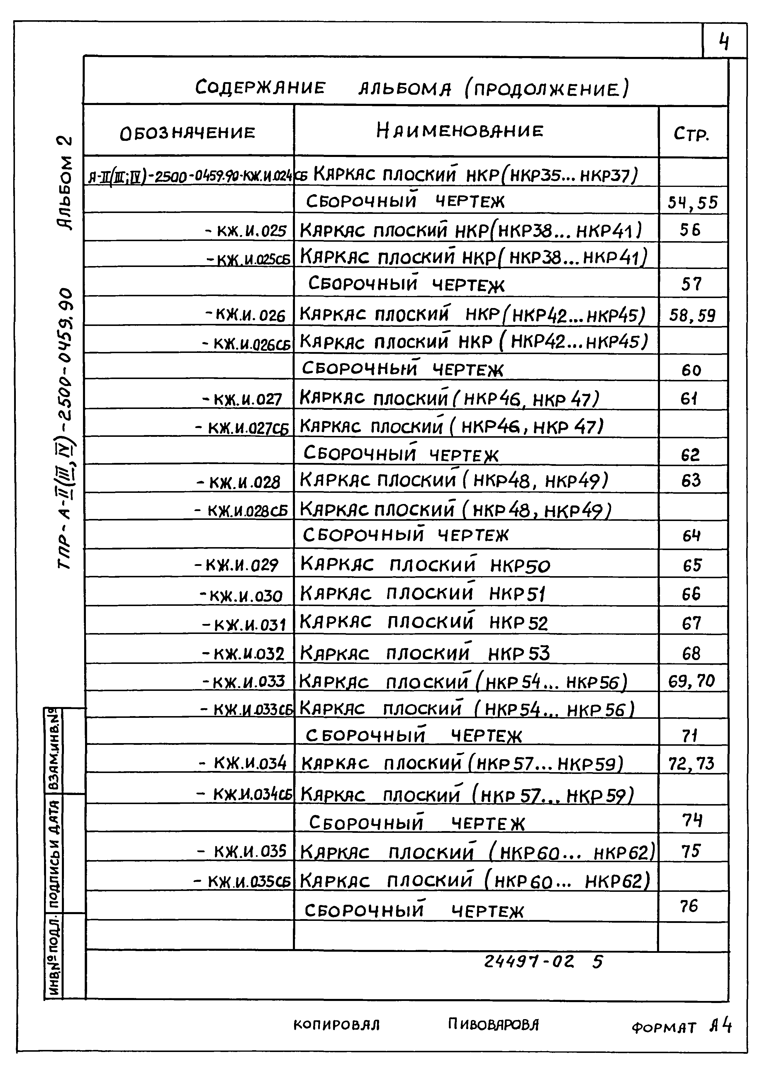 Типовые проектные решения А-II(III,IV)-2500-0459.90