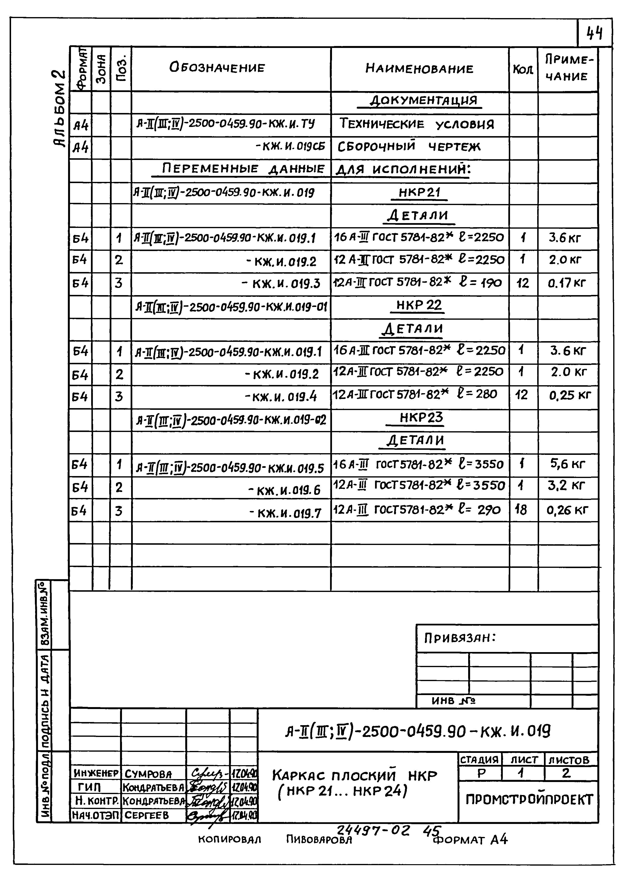 Типовые проектные решения А-II(III,IV)-2500-0459.90