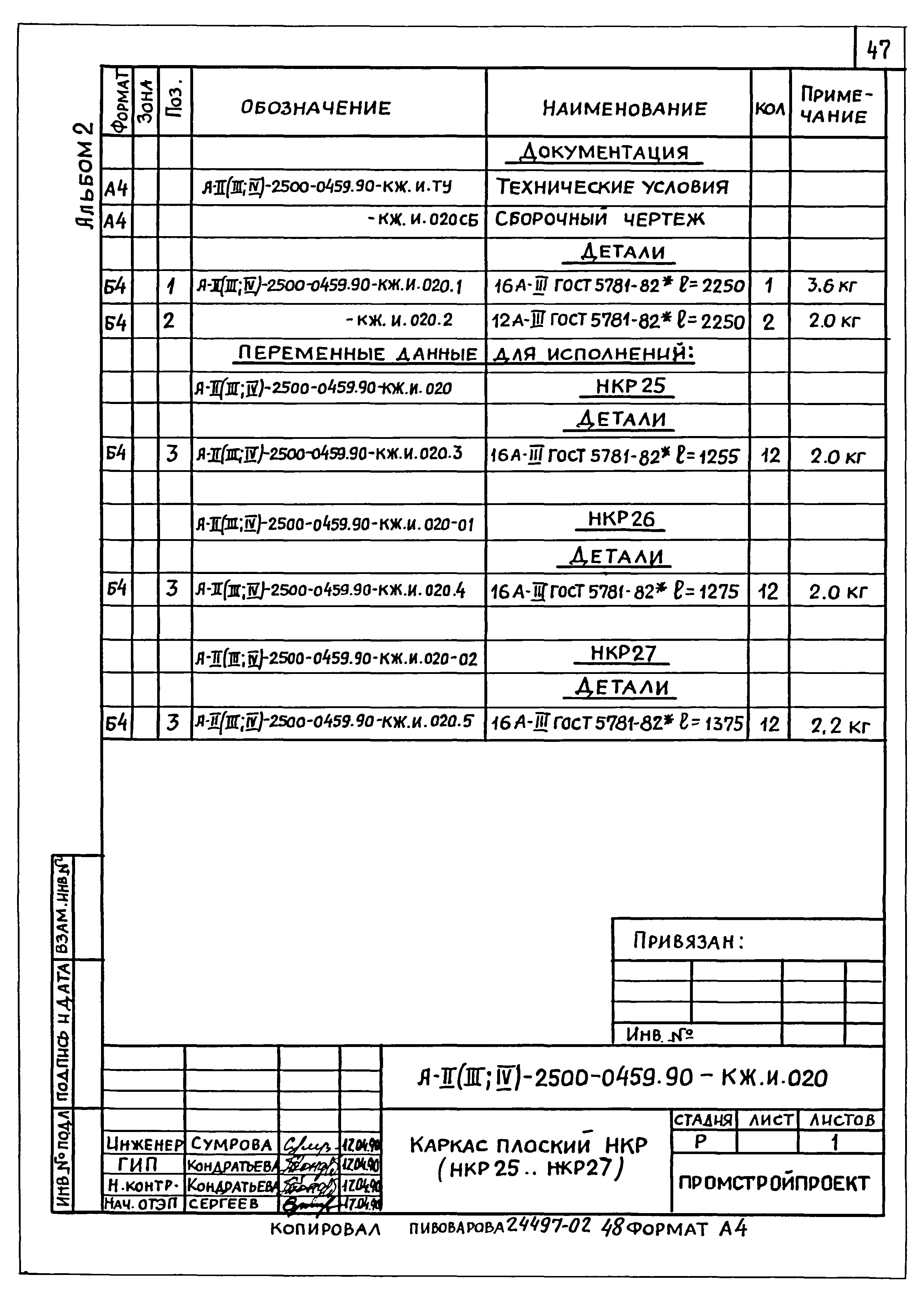 Типовые проектные решения А-II(III,IV)-2500-0459.90