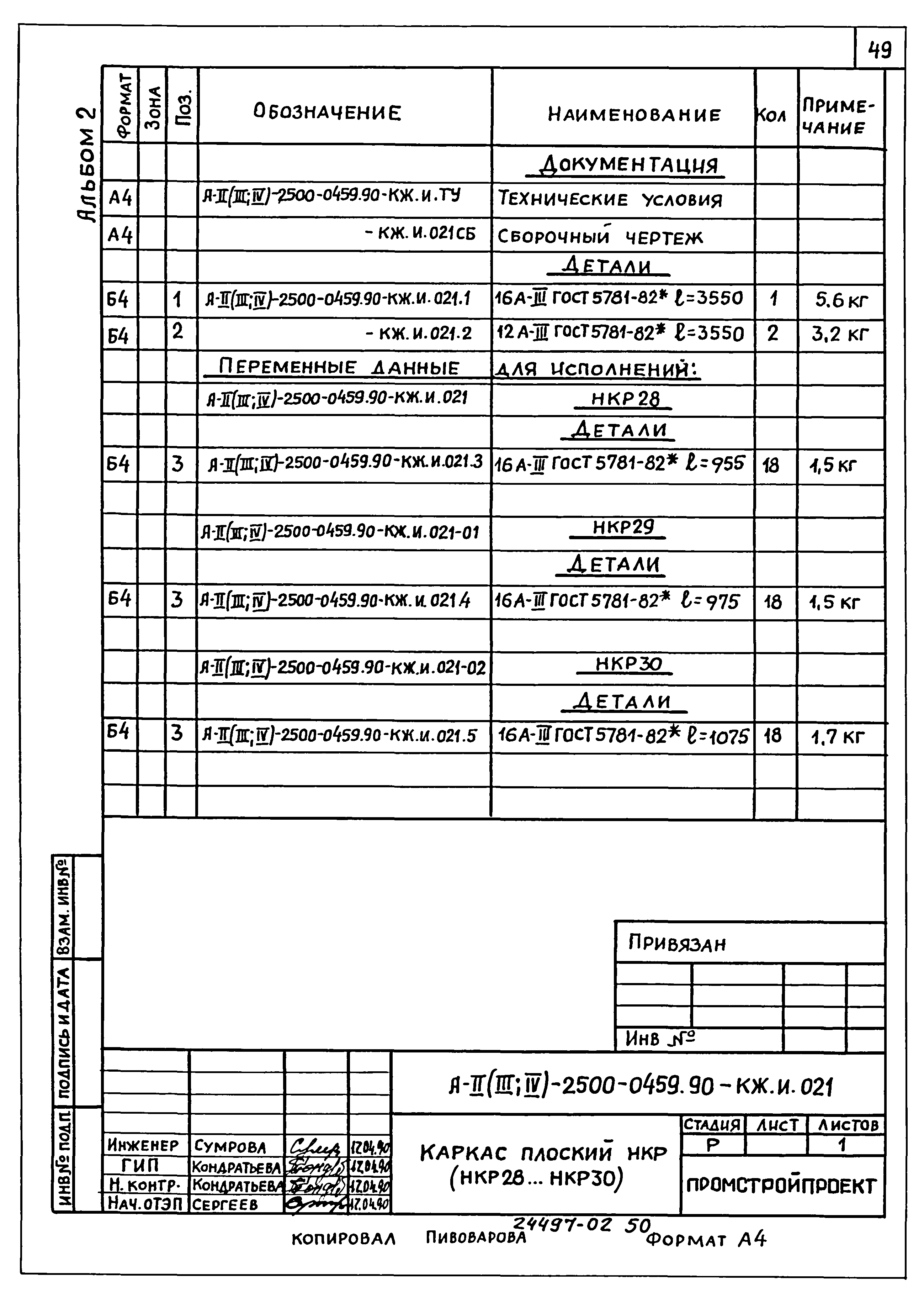 Типовые проектные решения А-II(III,IV)-2500-0459.90
