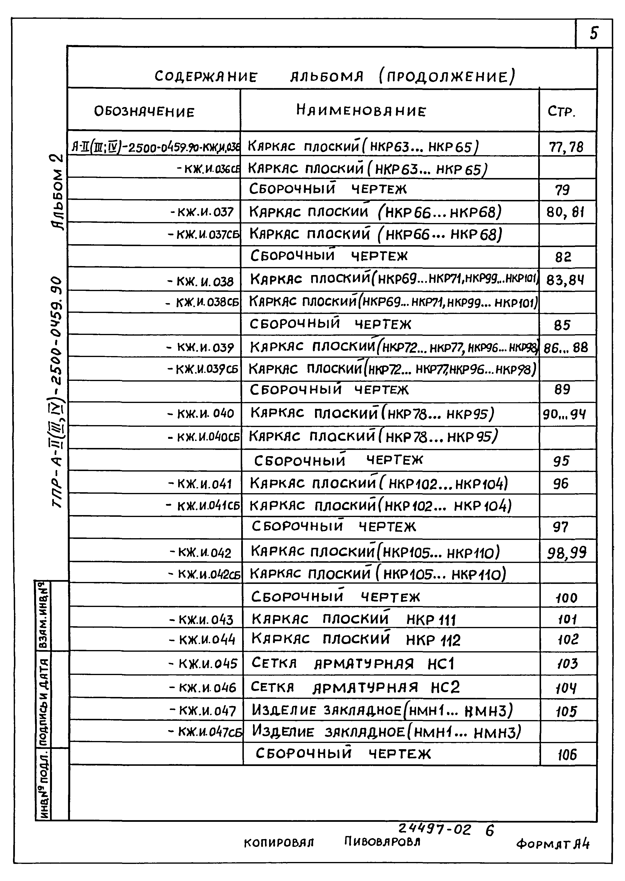 Типовые проектные решения А-II(III,IV)-2500-0459.90