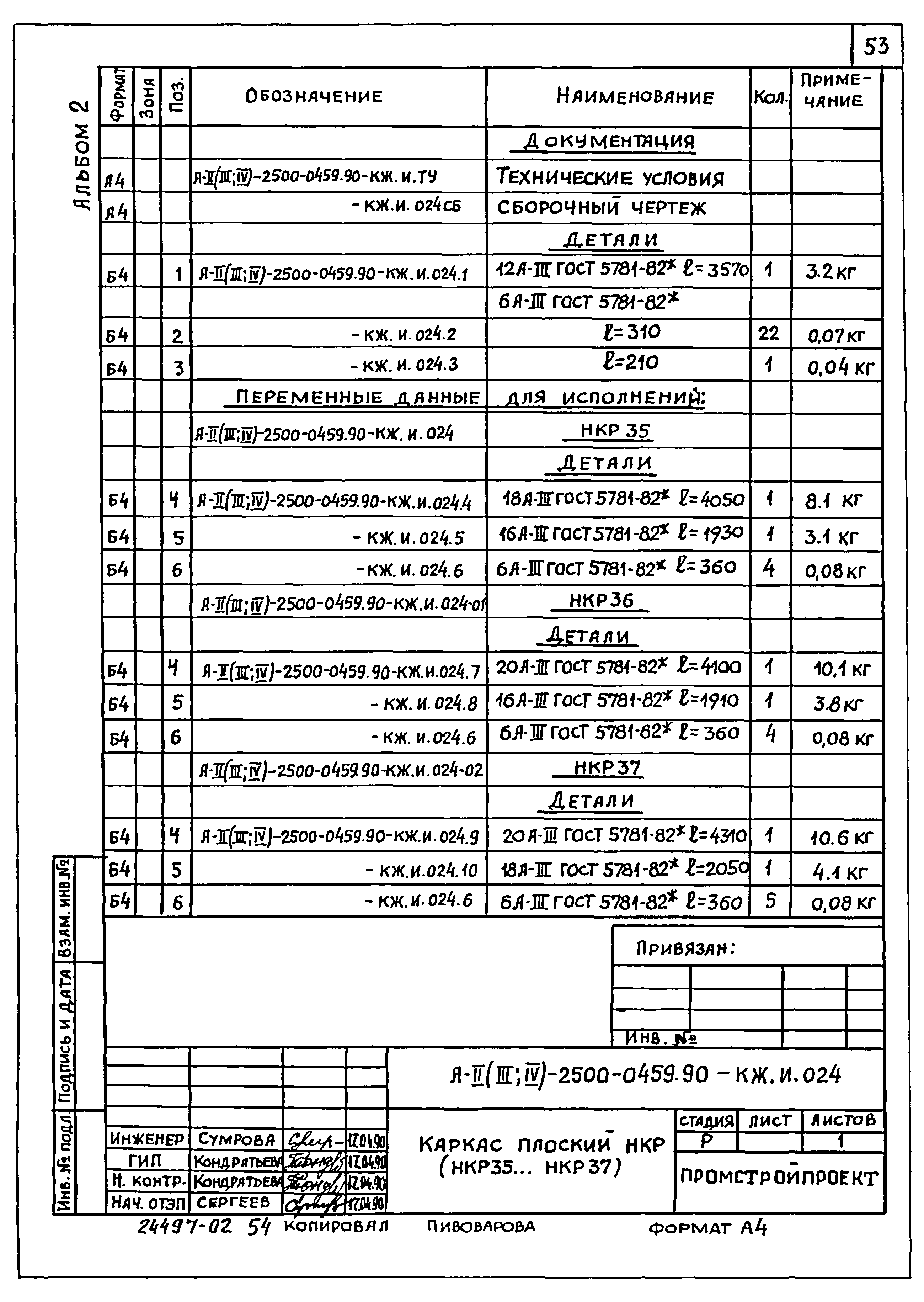 Типовые проектные решения А-II(III,IV)-2500-0459.90