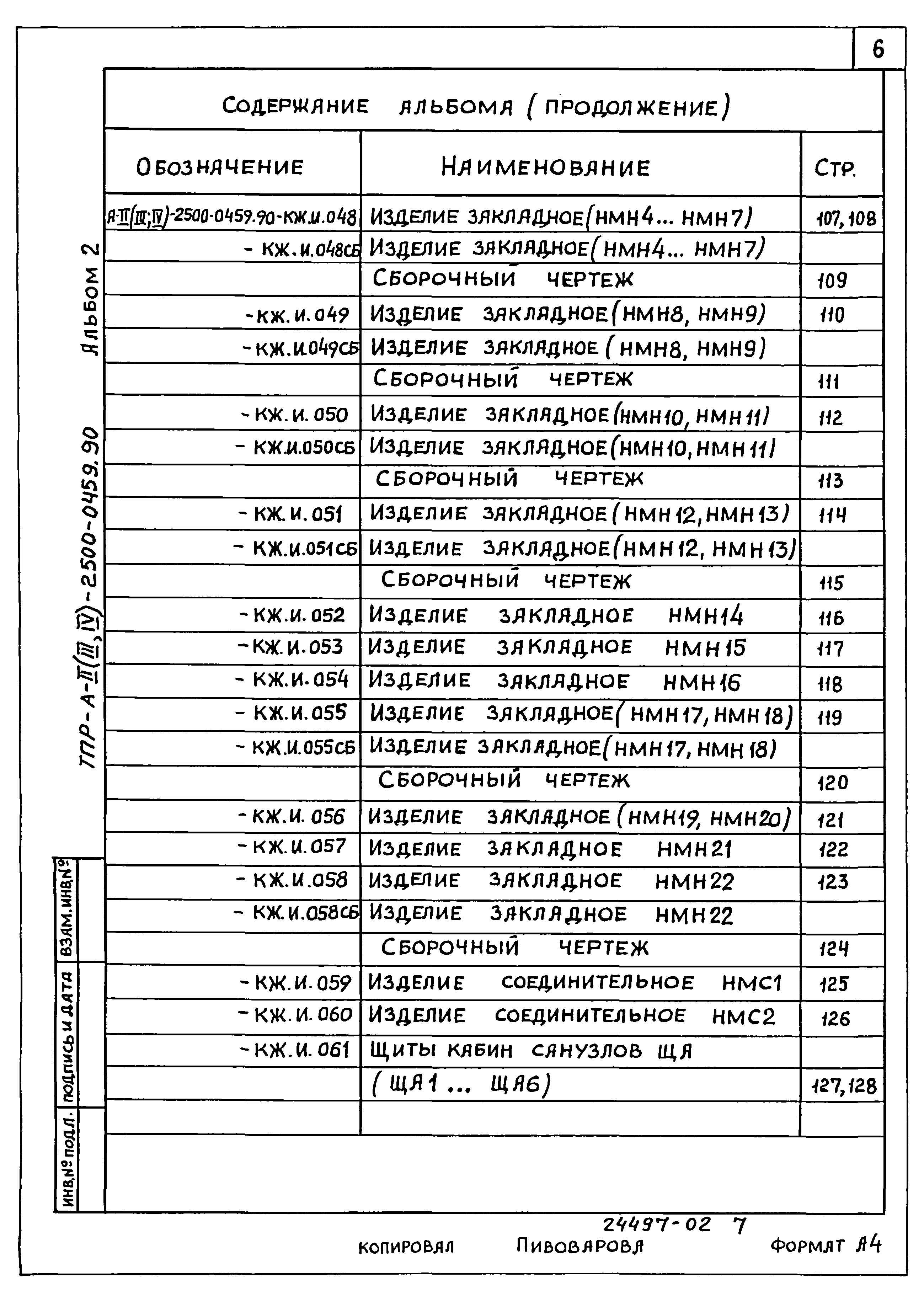 Типовые проектные решения А-II(III,IV)-2500-0459.90