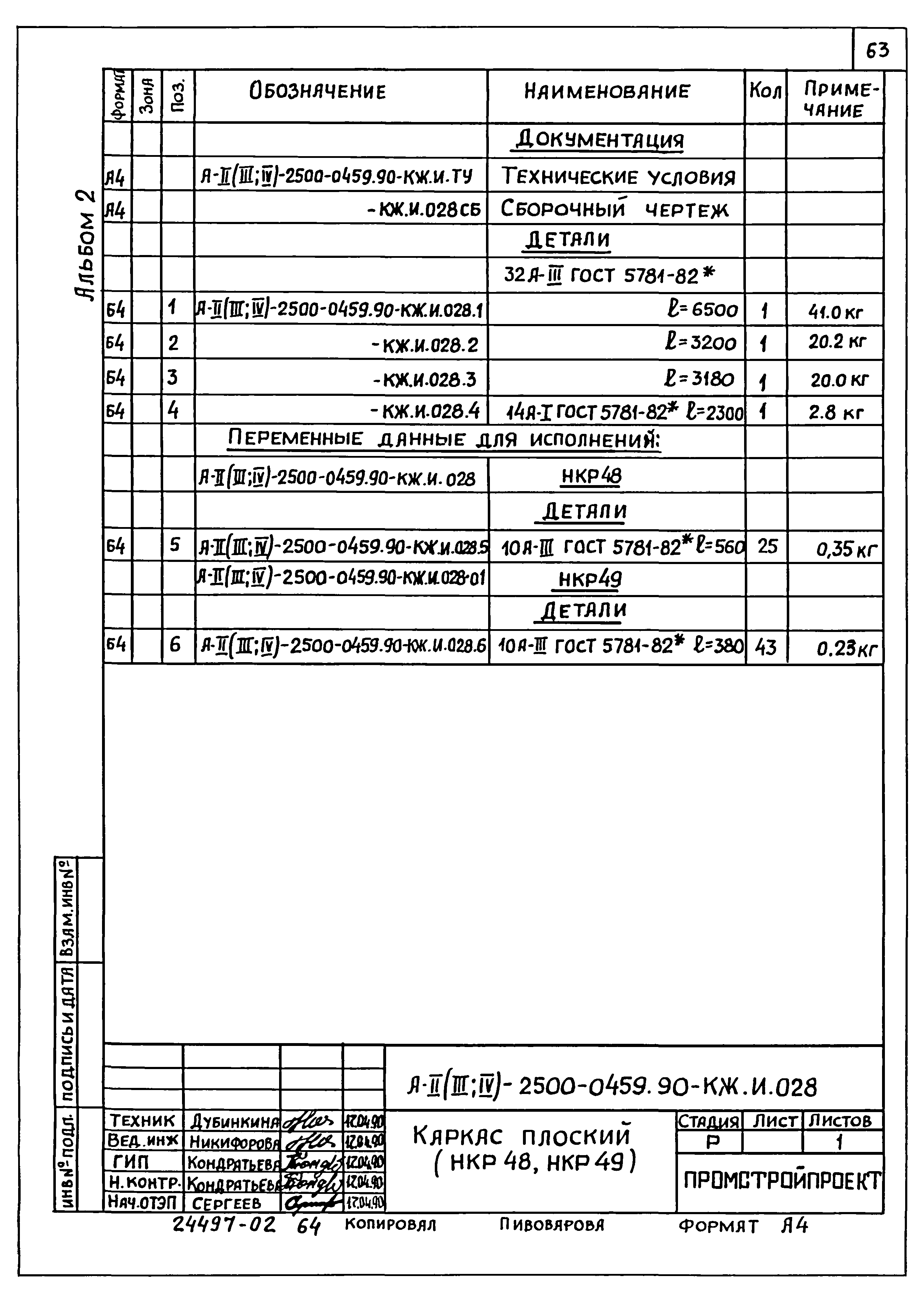 Типовые проектные решения А-II(III,IV)-2500-0459.90