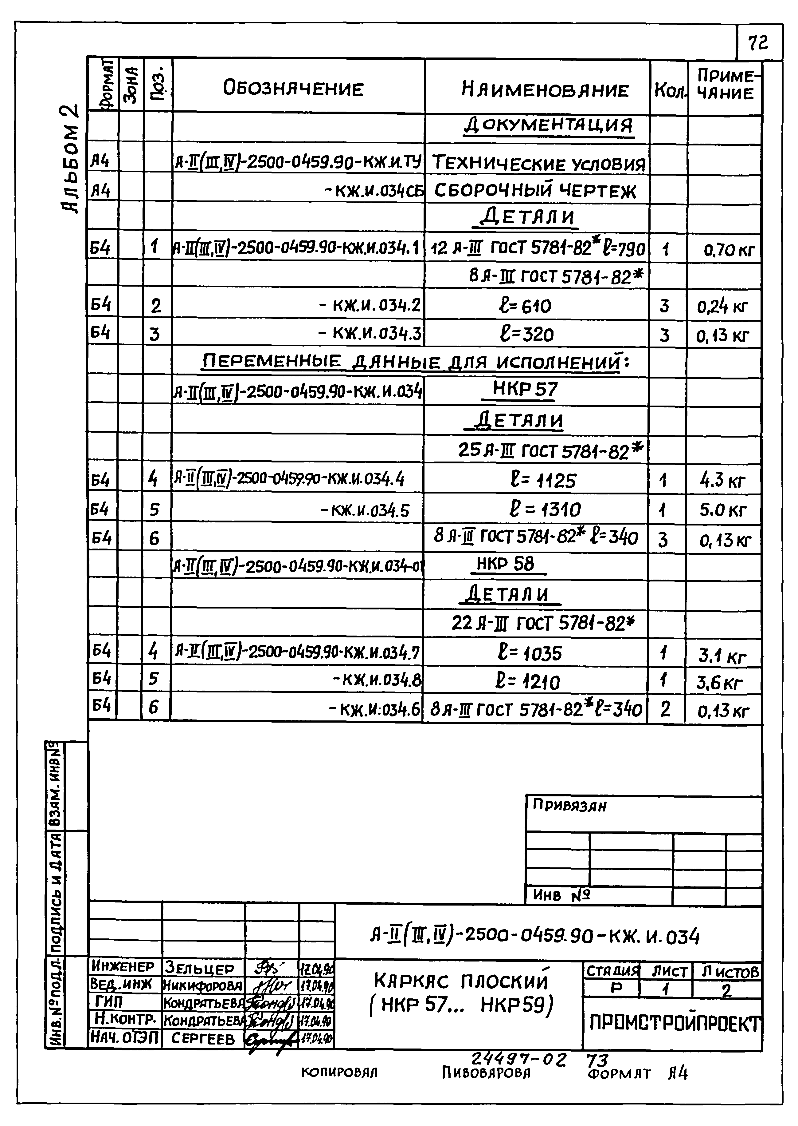 Типовые проектные решения А-II(III,IV)-2500-0459.90