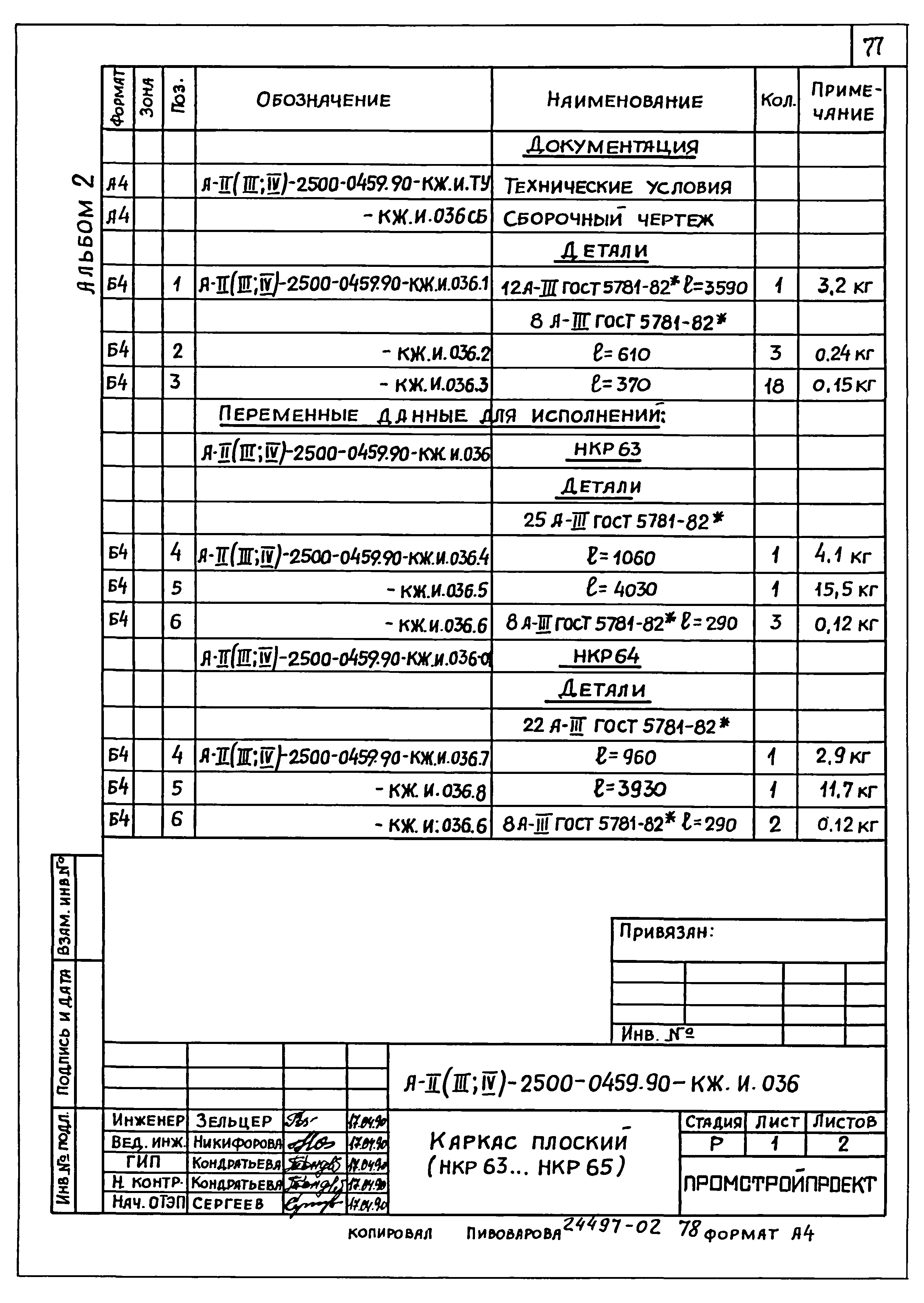 Типовые проектные решения А-II(III,IV)-2500-0459.90