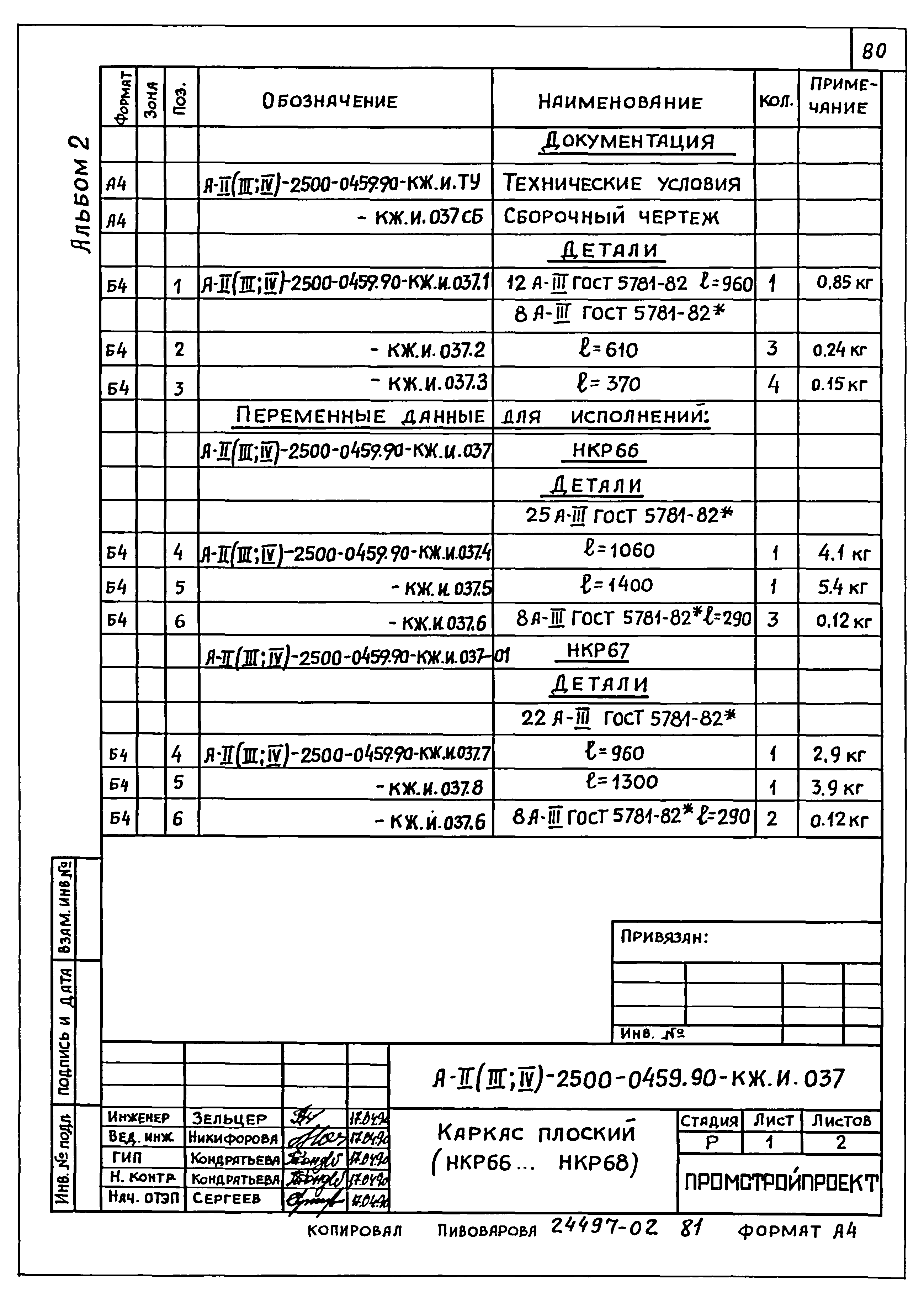 Типовые проектные решения А-II(III,IV)-2500-0459.90