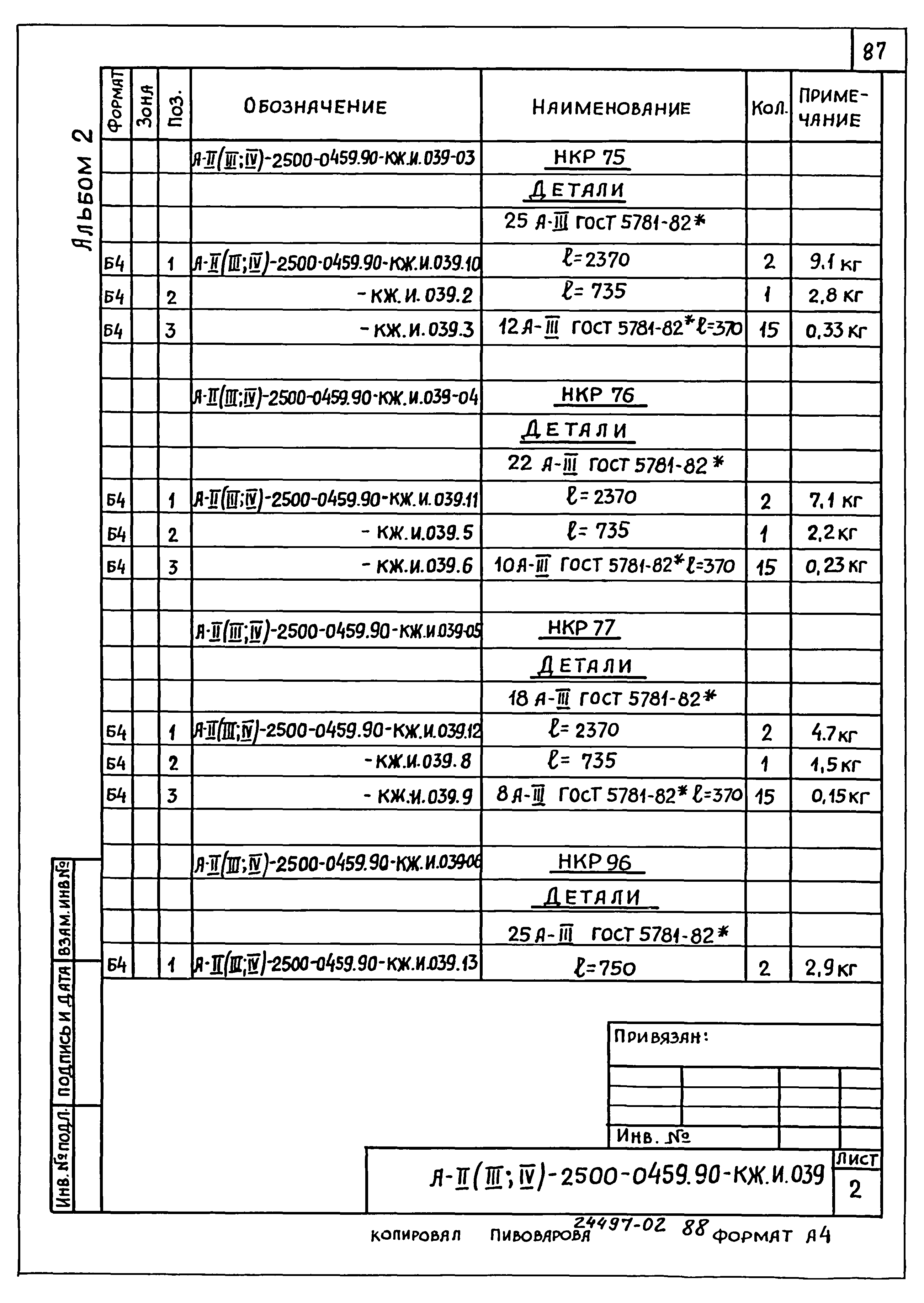 Типовые проектные решения А-II(III,IV)-2500-0459.90