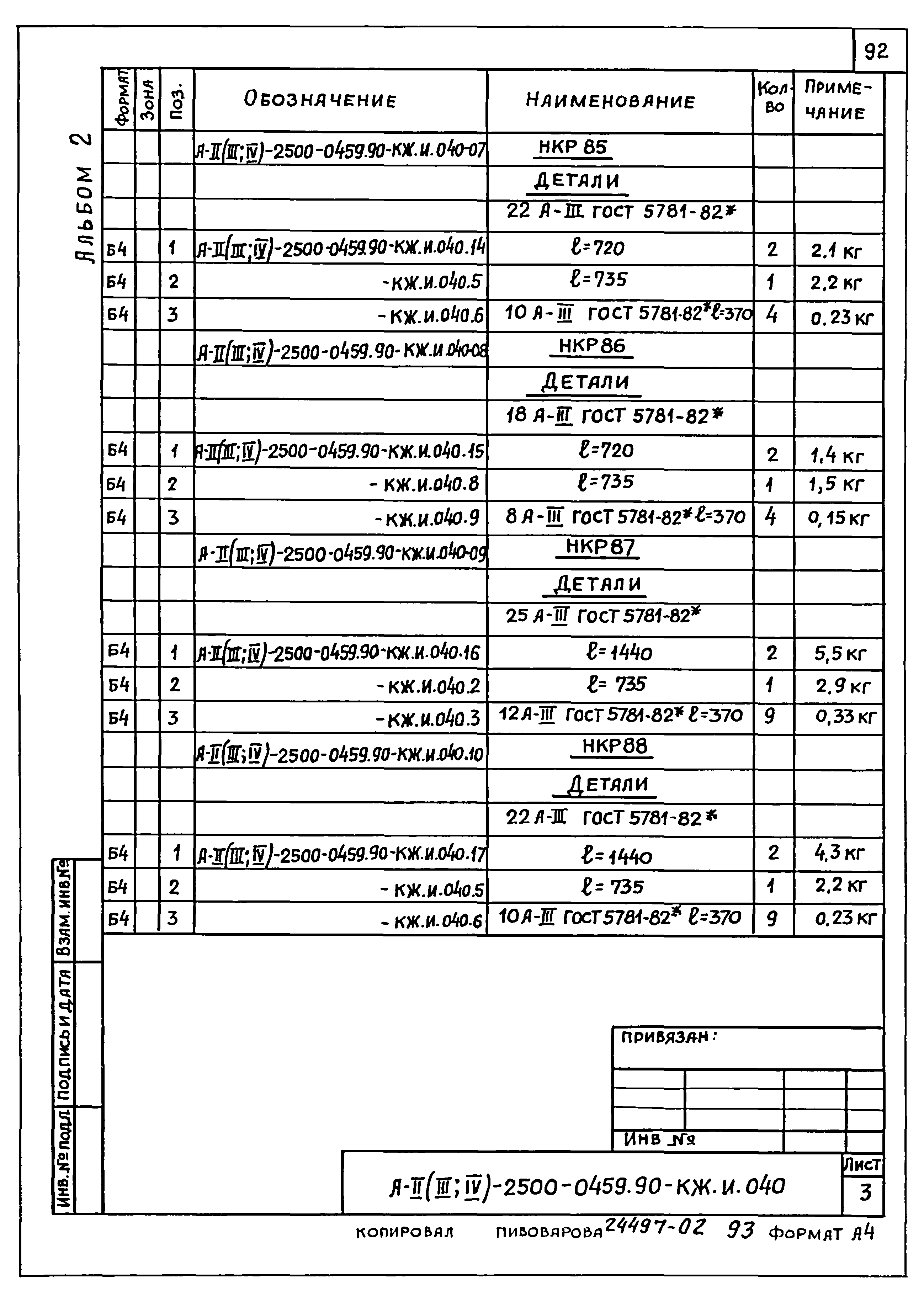 Типовые проектные решения А-II(III,IV)-2500-0459.90