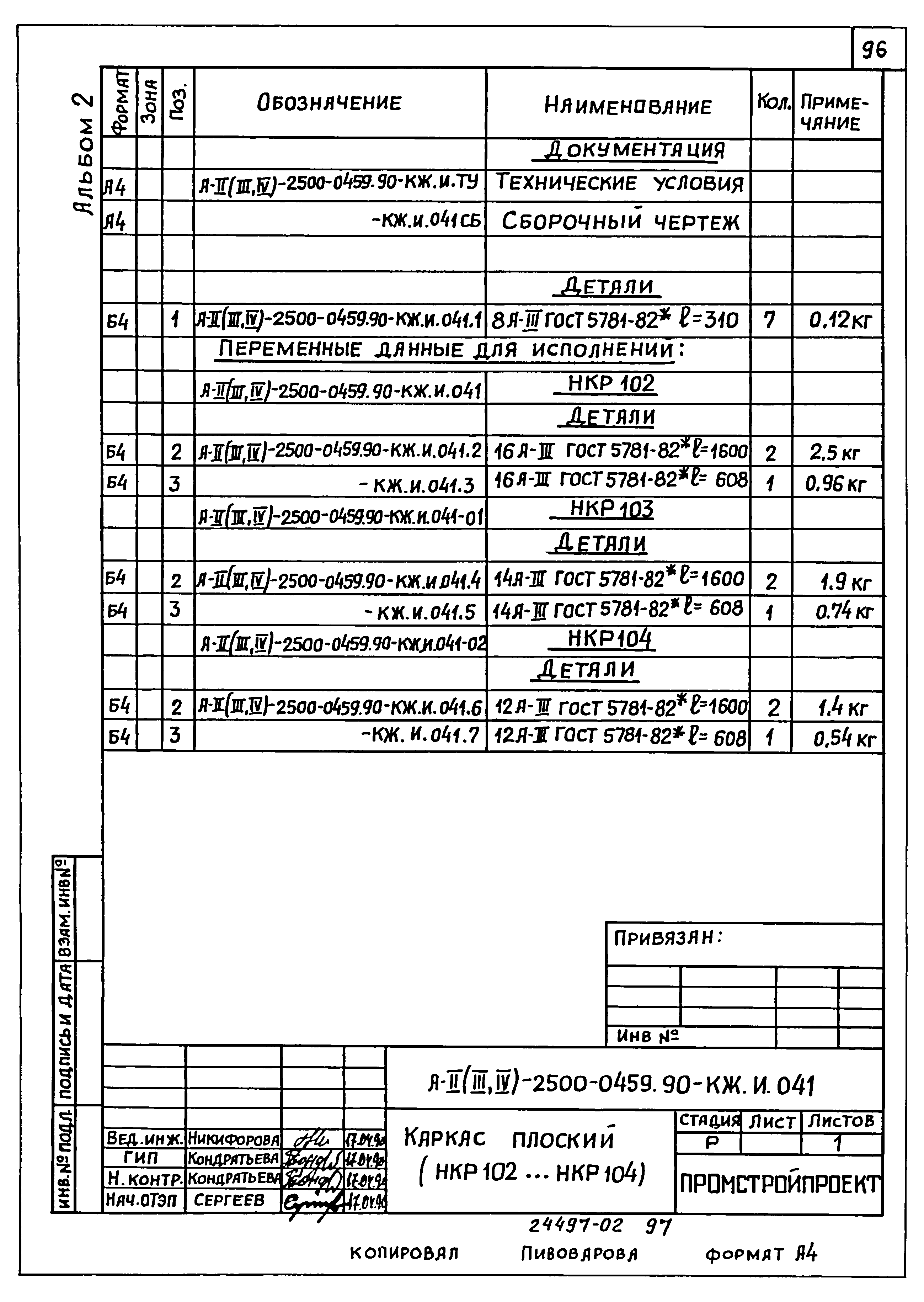 Типовые проектные решения А-II(III,IV)-2500-0459.90