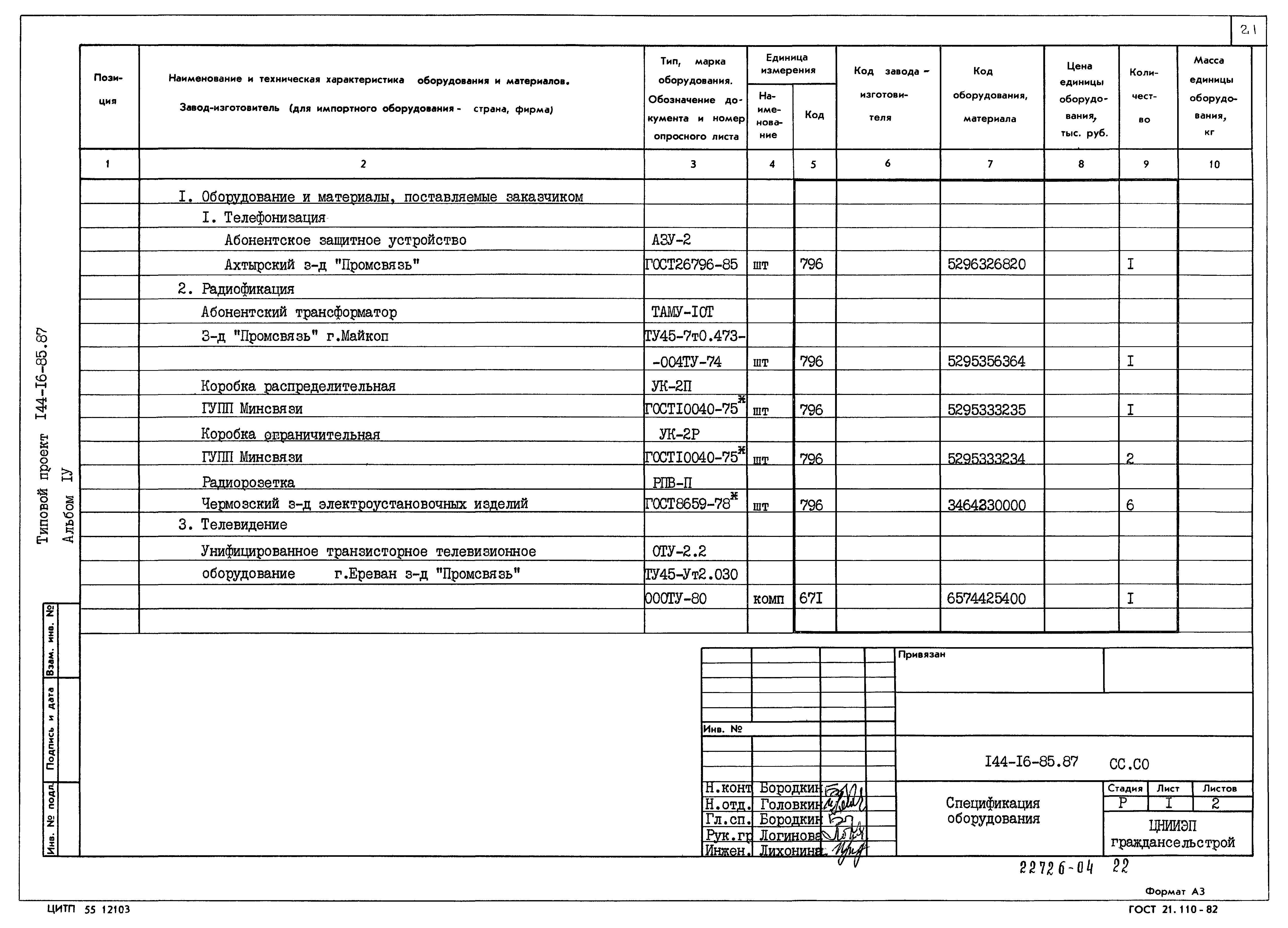 Типовой проект 144-16-85.87
