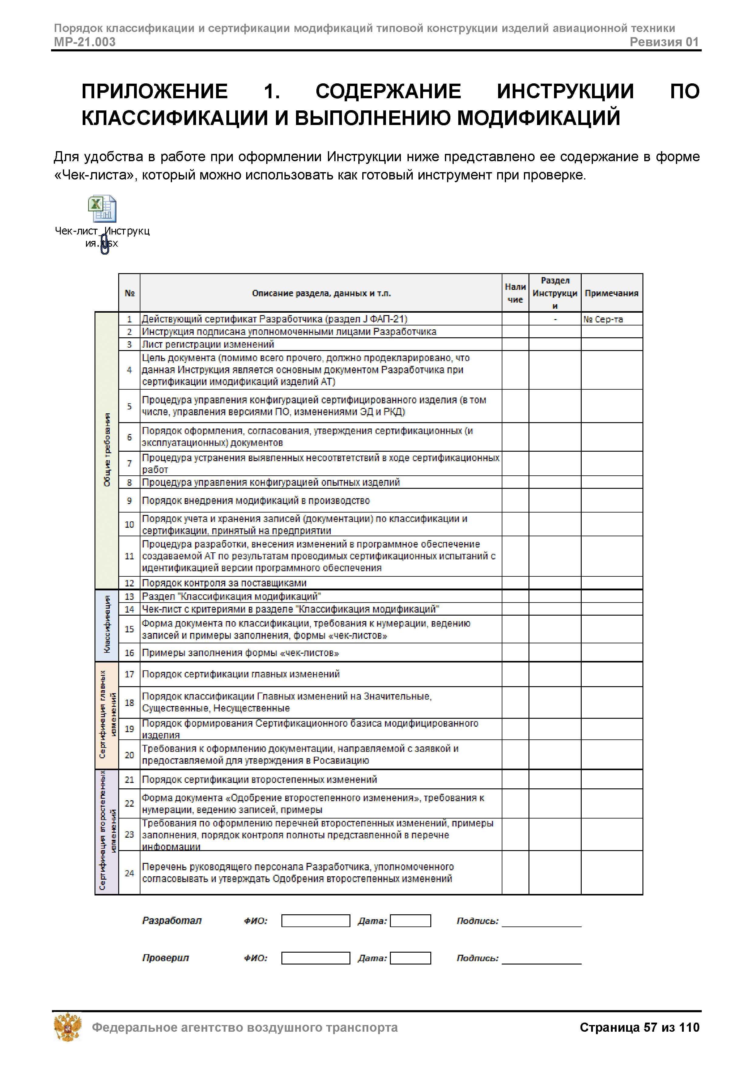 Скачать МР 21.003 Порядок классификации и сертификации модификаций типовой  конструкции изделий авиационной техники. Ревизия 01