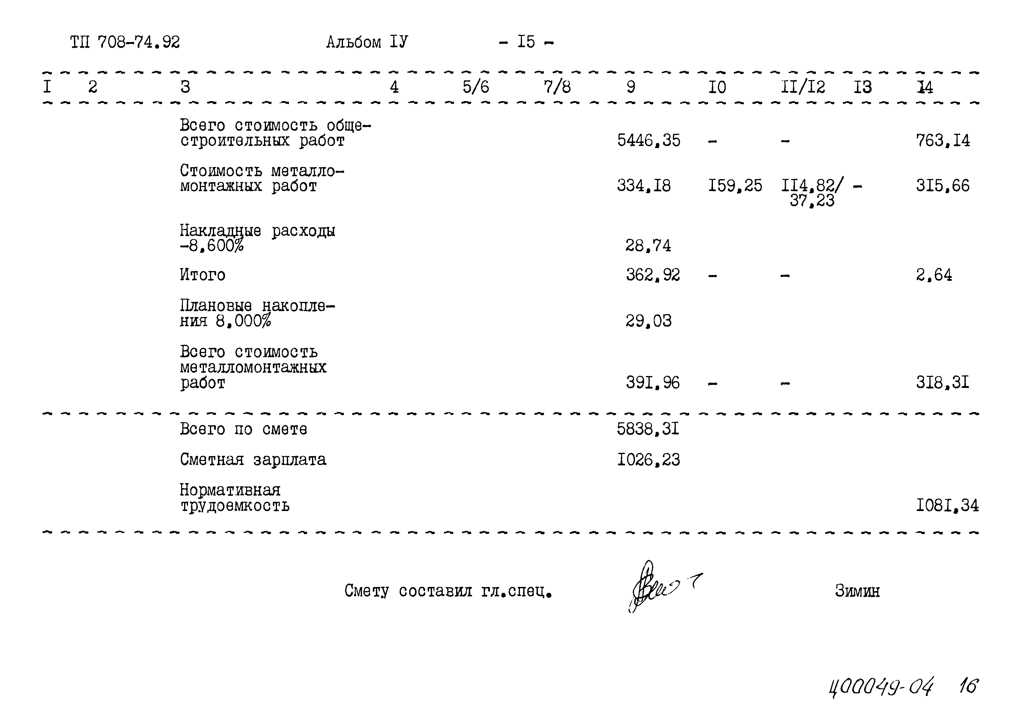 Типовой проект 708-74.92