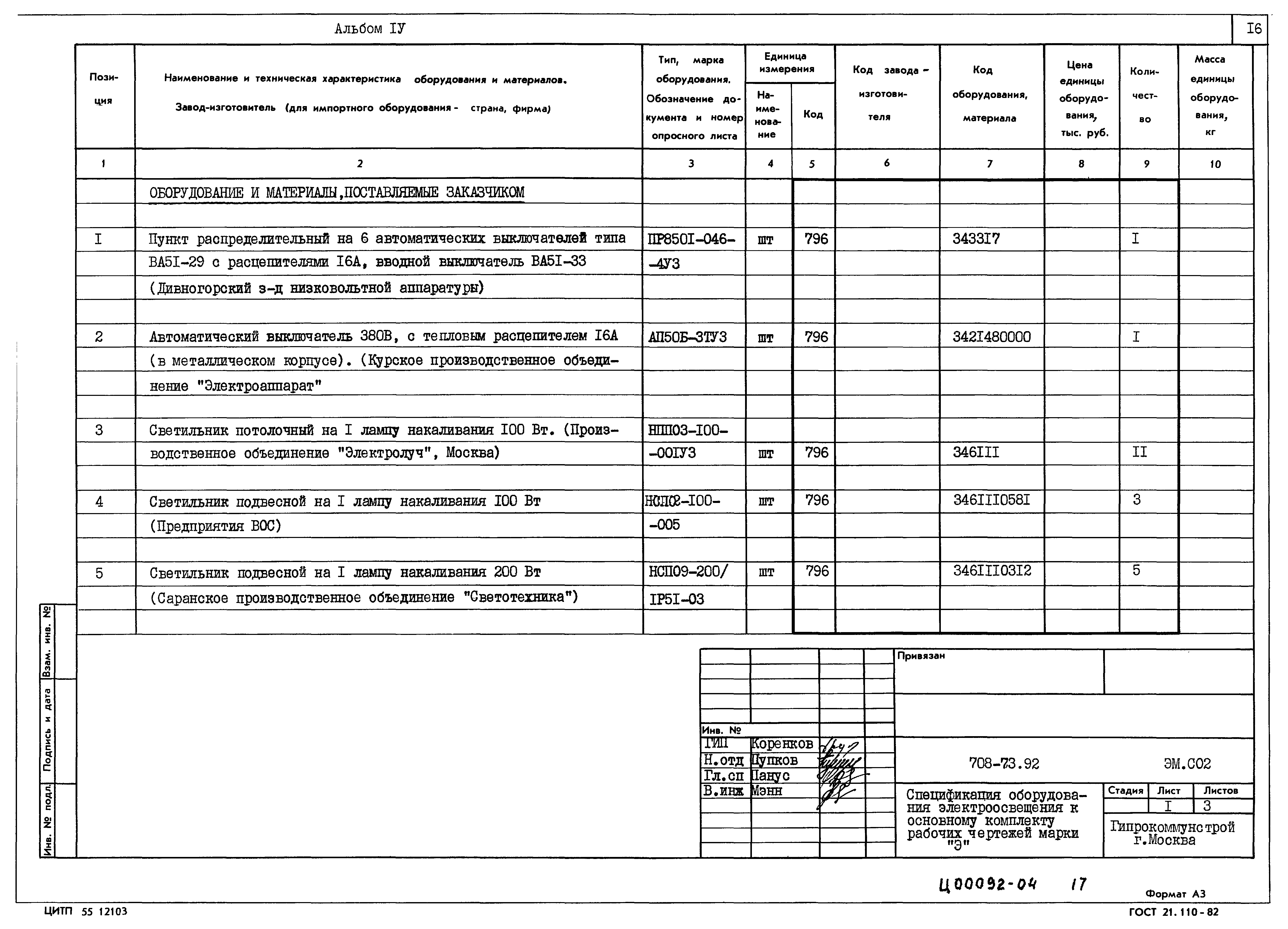 Типовой проект 708-73.92