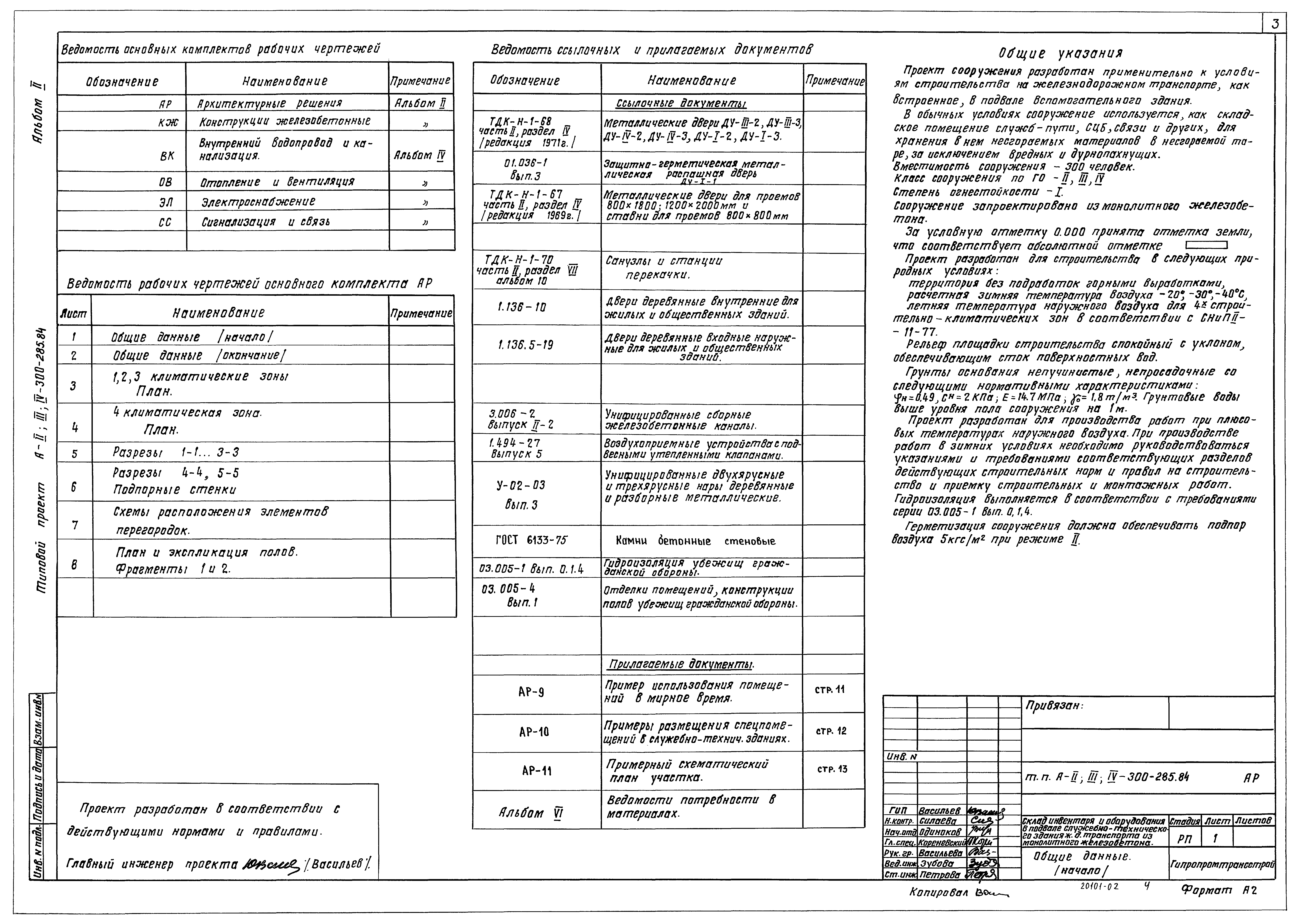 Типовой проект А-II,III,IV-300-285.84