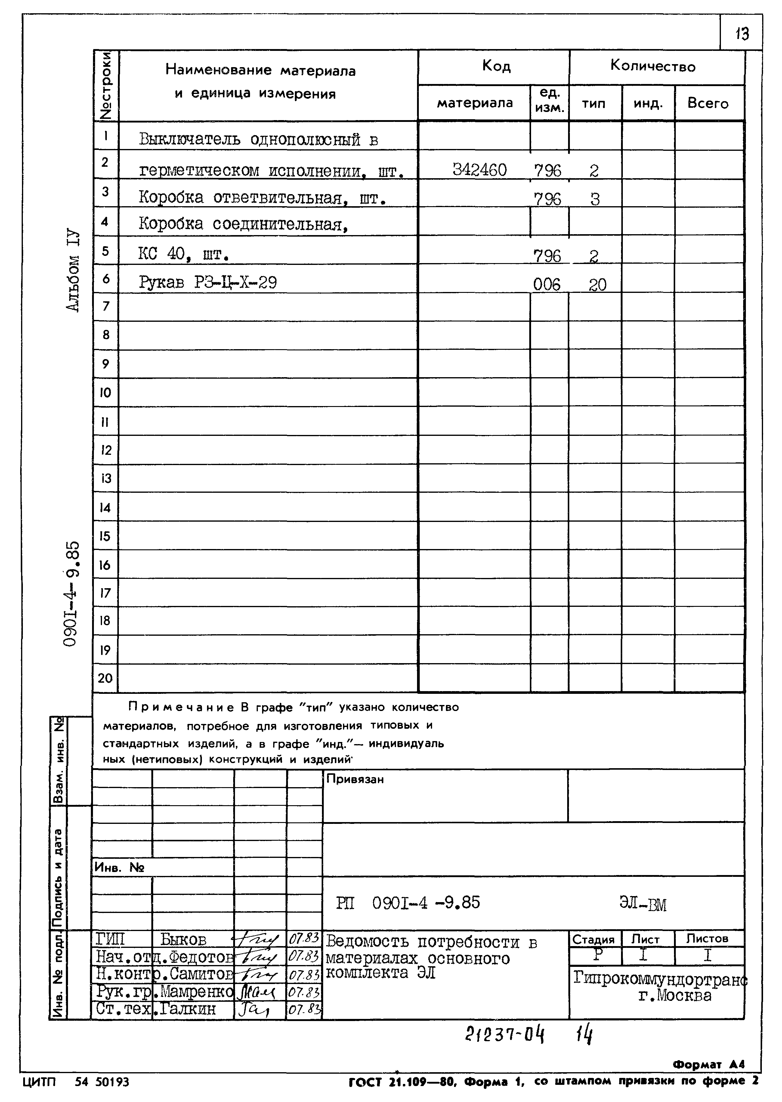 Типовой проект 0901-4-9.85