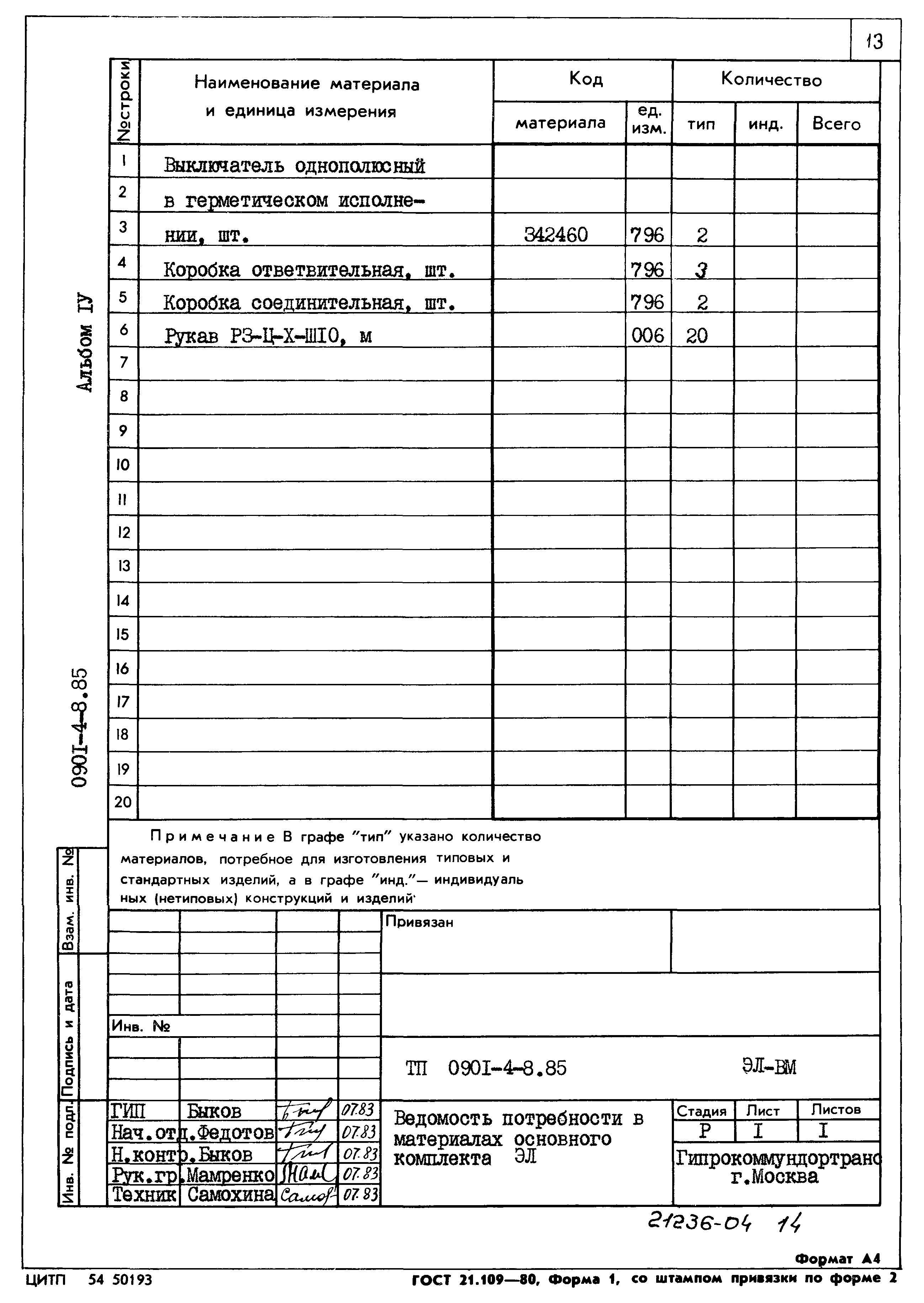 Типовой проект 0901-4-8.85