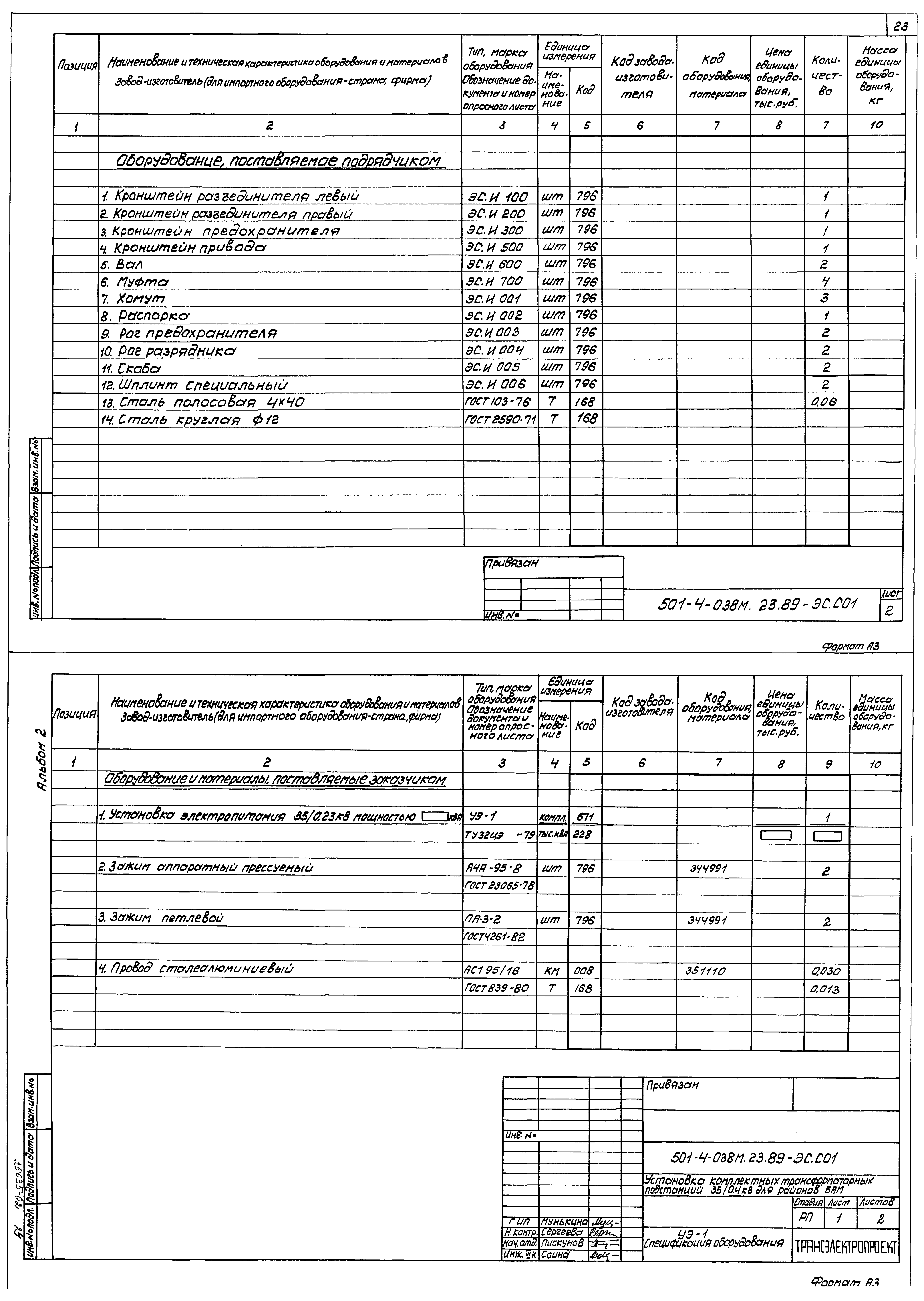 Типовые проектные решения 501-4-038м.23.89