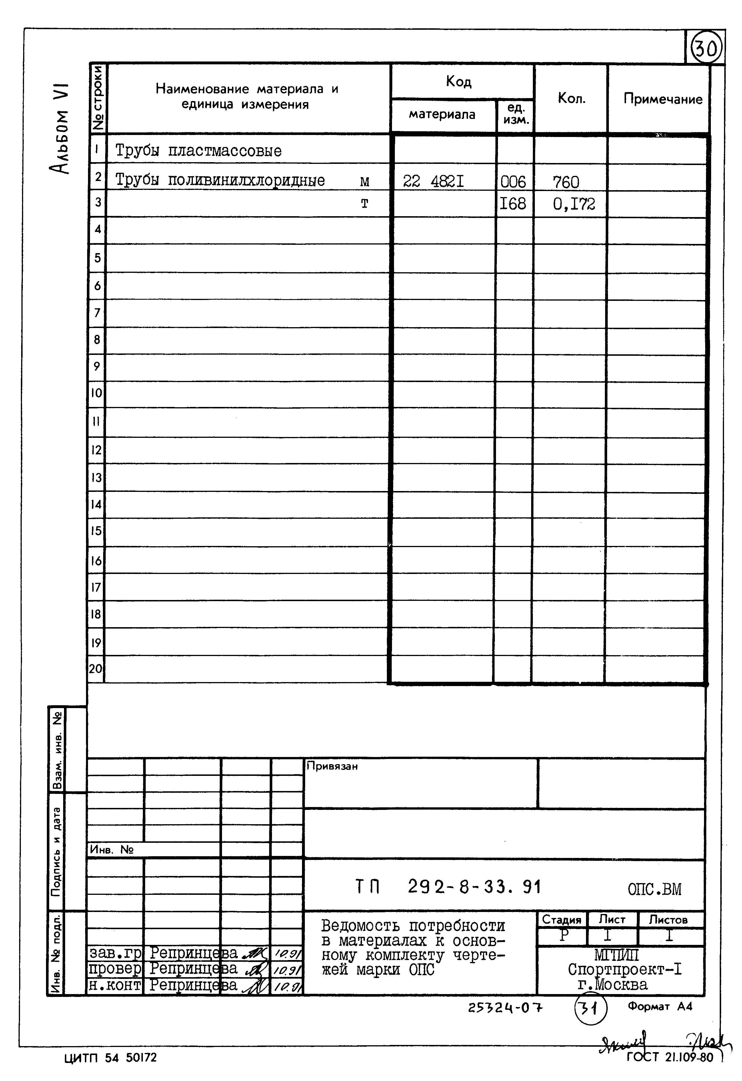 Типовой проект 292-8-33.91